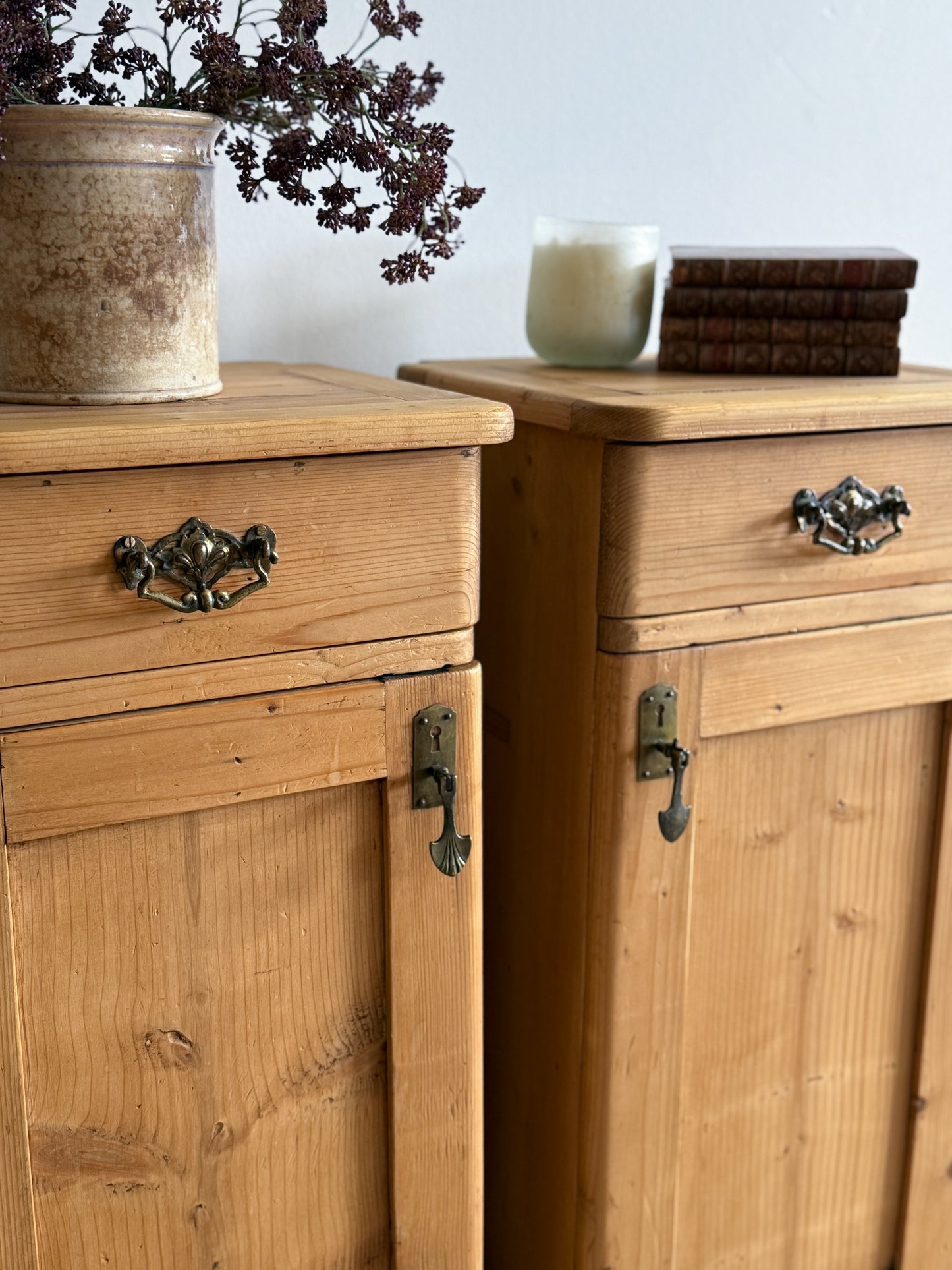Set of Two Antique English Pine Nightstands