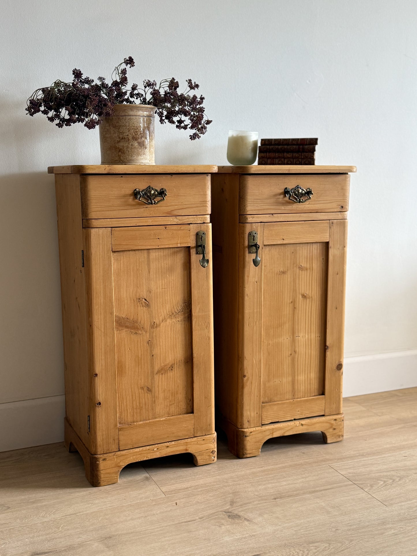 Set of Two Antique English Pine Nightstands