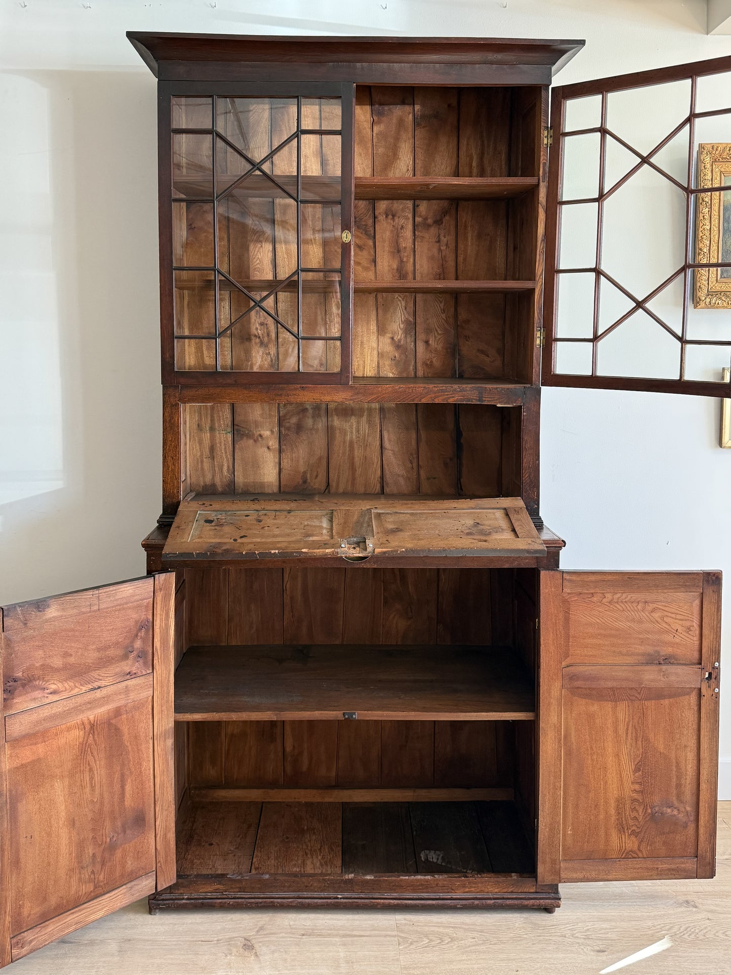 Antique English Oak Hutch with Glass Doors