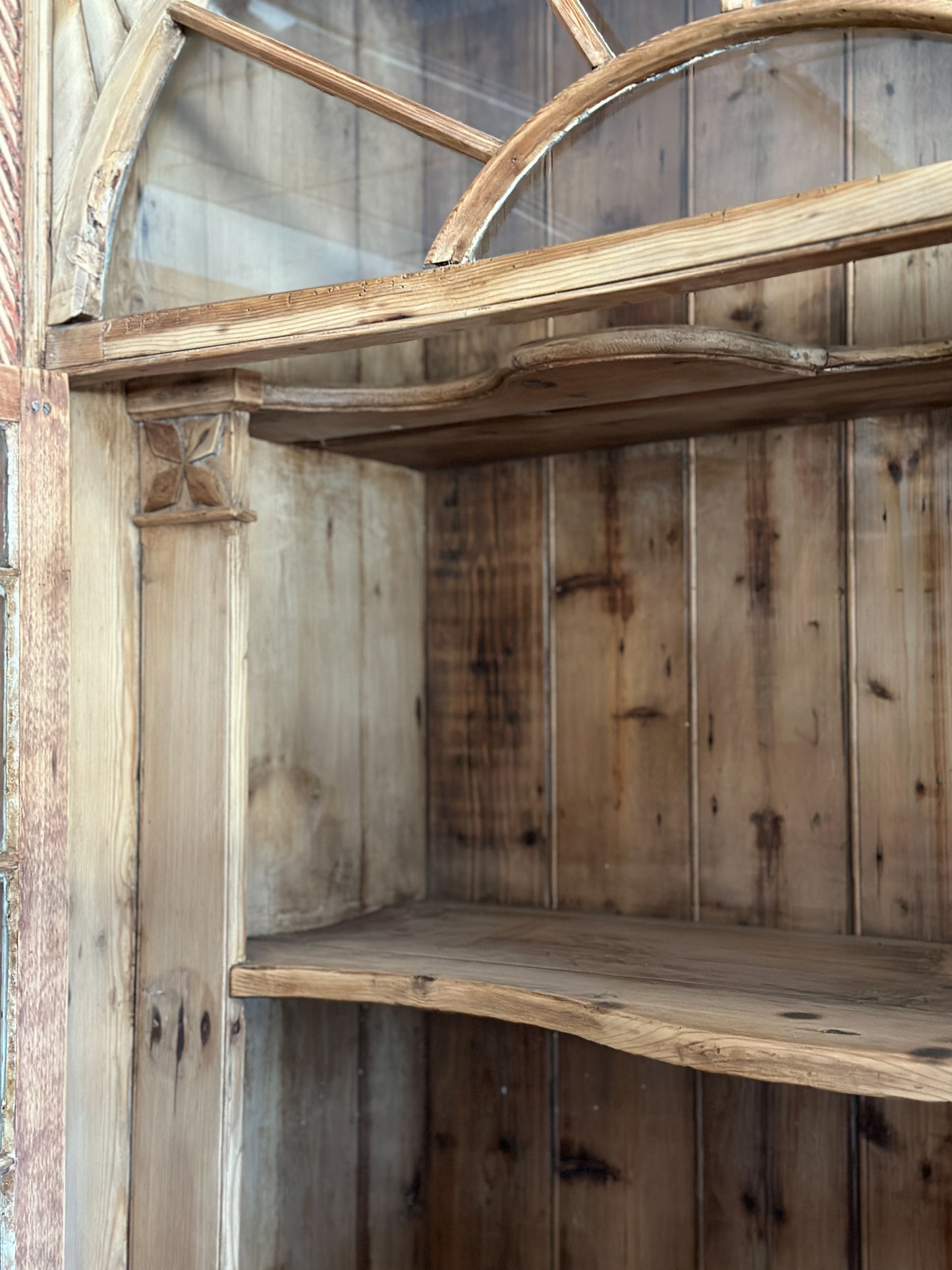 Antique English Pine Glass Cupboard/Hutch