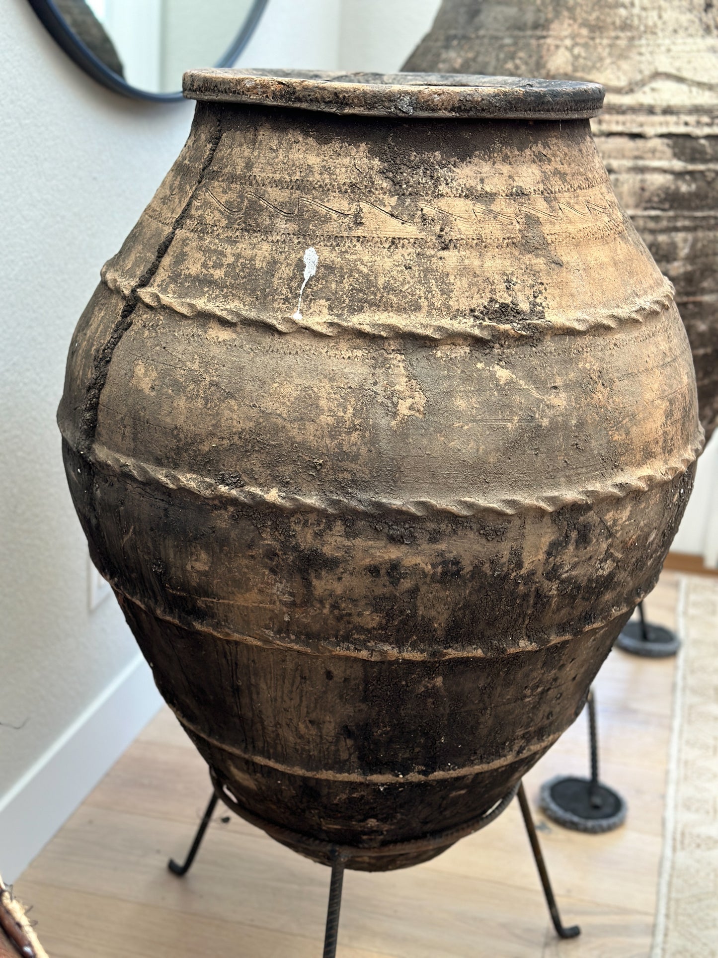 Extra Large Antique Greek Olive Jar with Stand