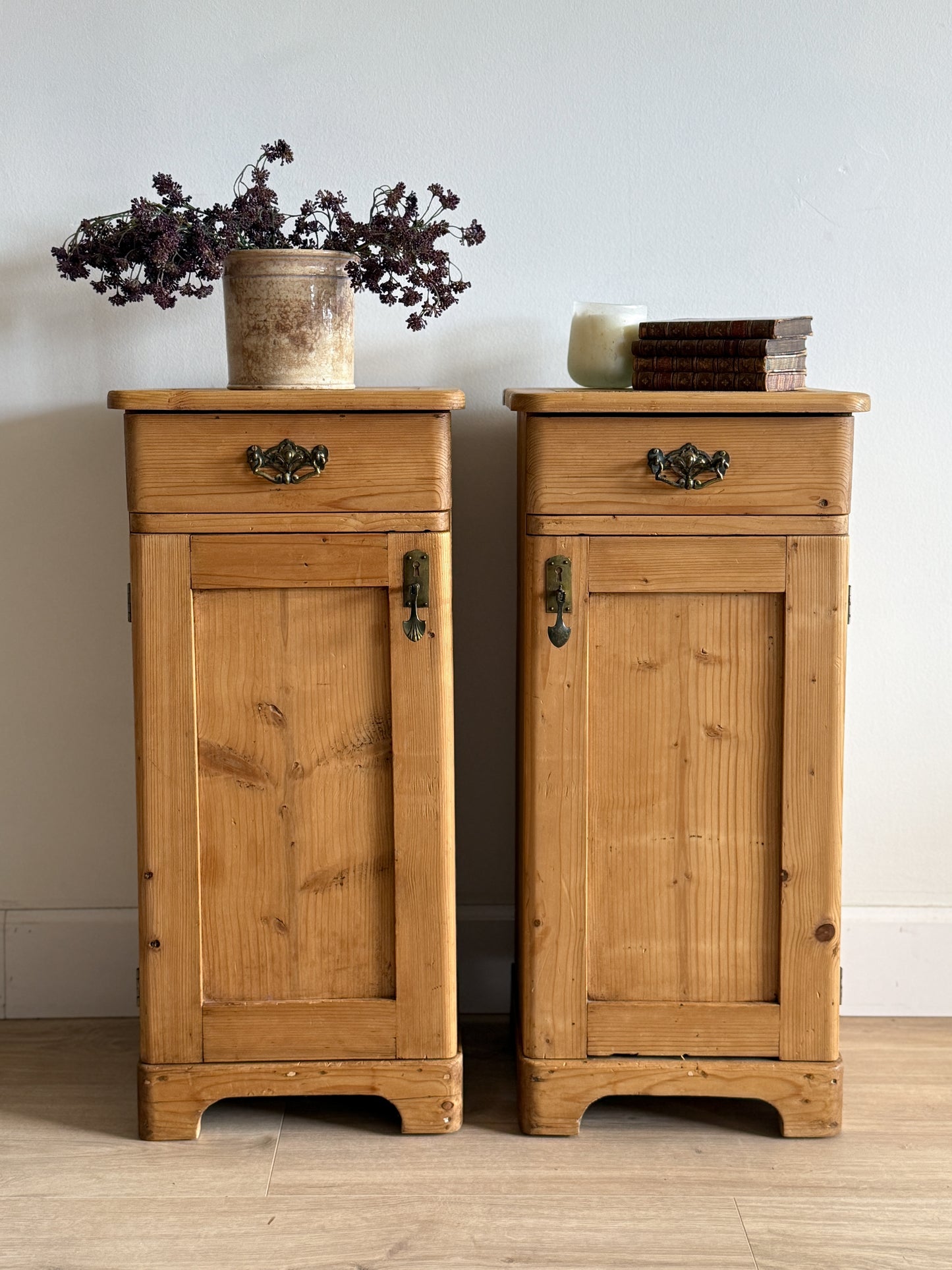 Set of Two Antique English Pine Nightstands
