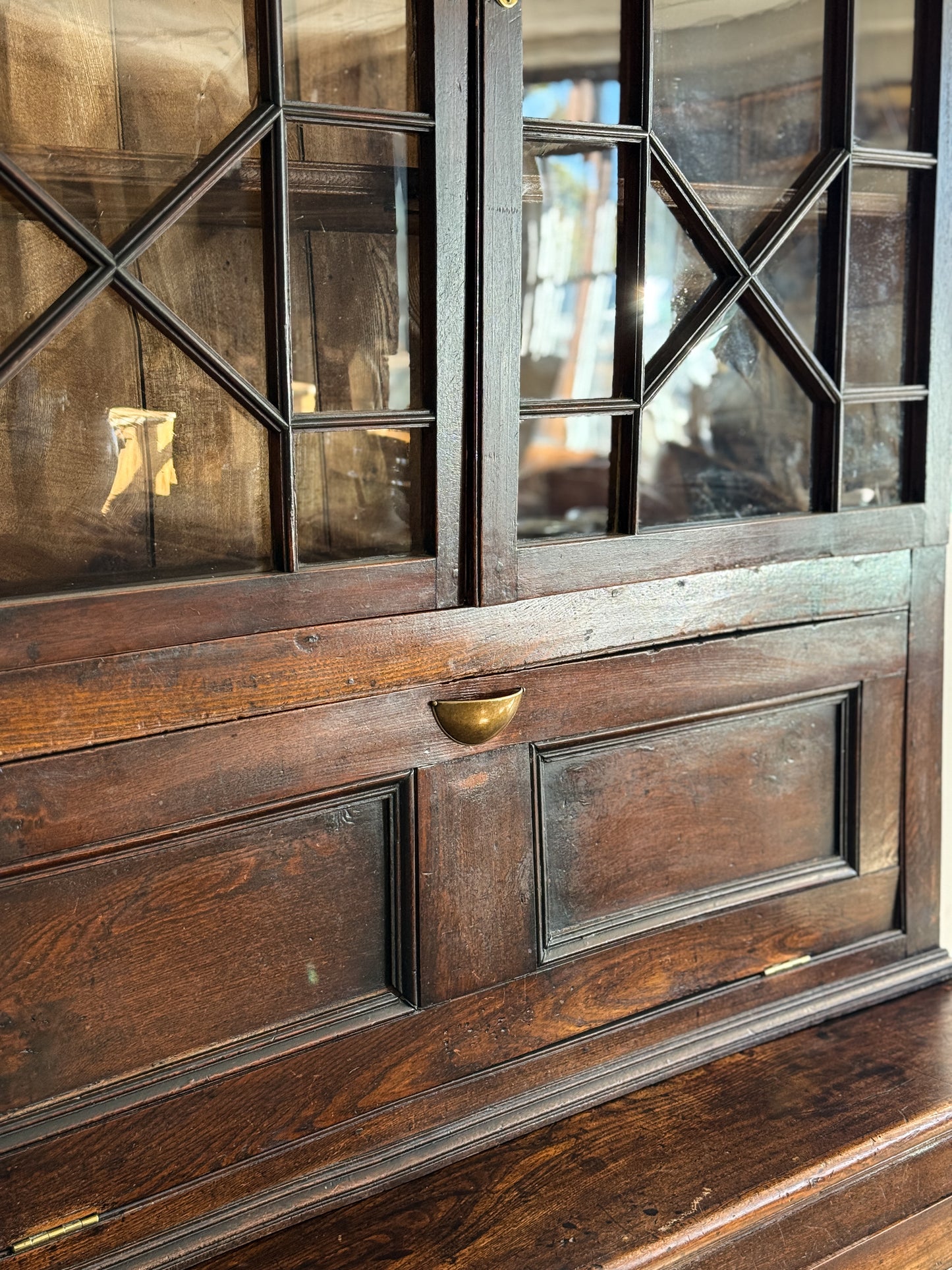Antique English Oak Hutch with Glass Doors