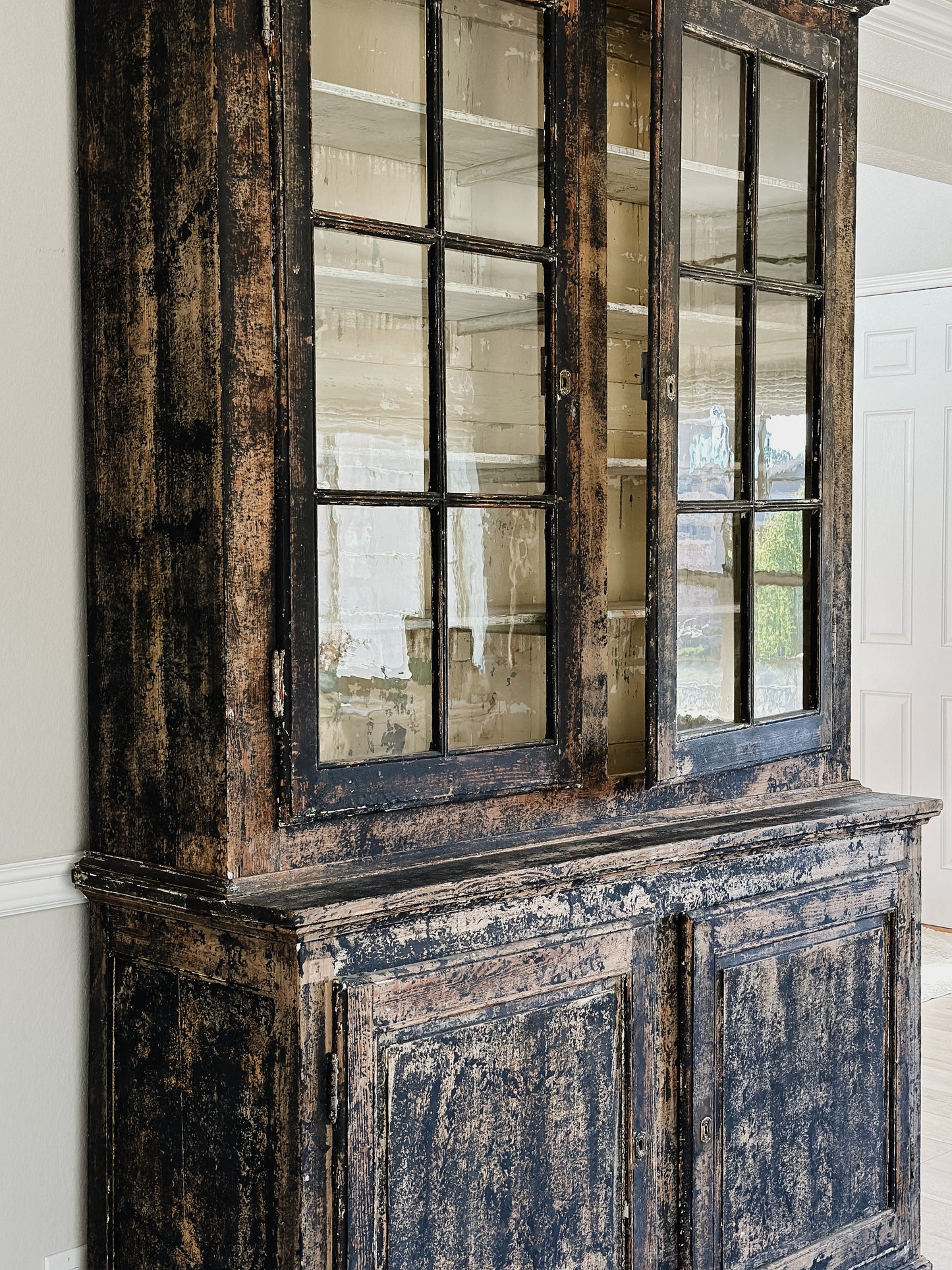 Antique Black Painted French Hutch