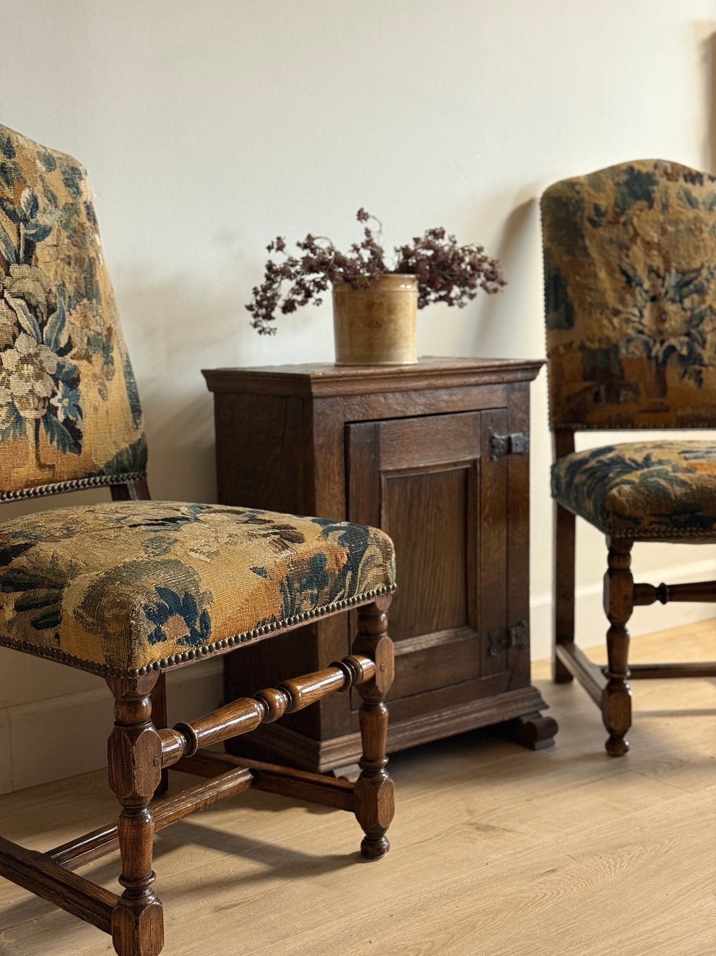 Pair of Two Antique 18th Century French Aubusson Tapestry Chairs