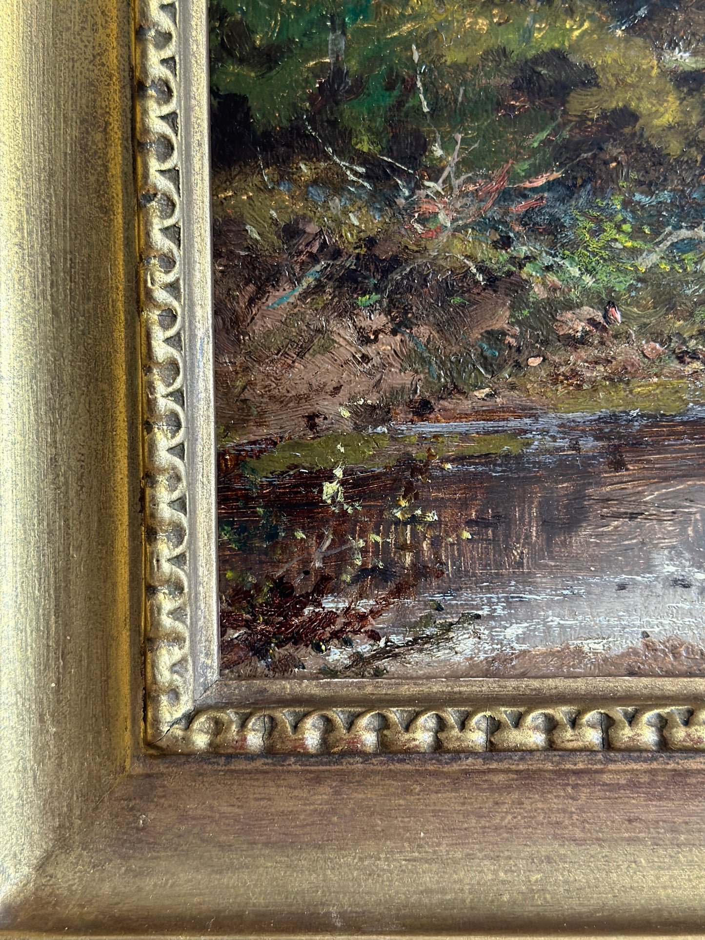 19th Century Original British Oil Painting, Geese/Ducks by a Cottage Pond, Joseph Thors