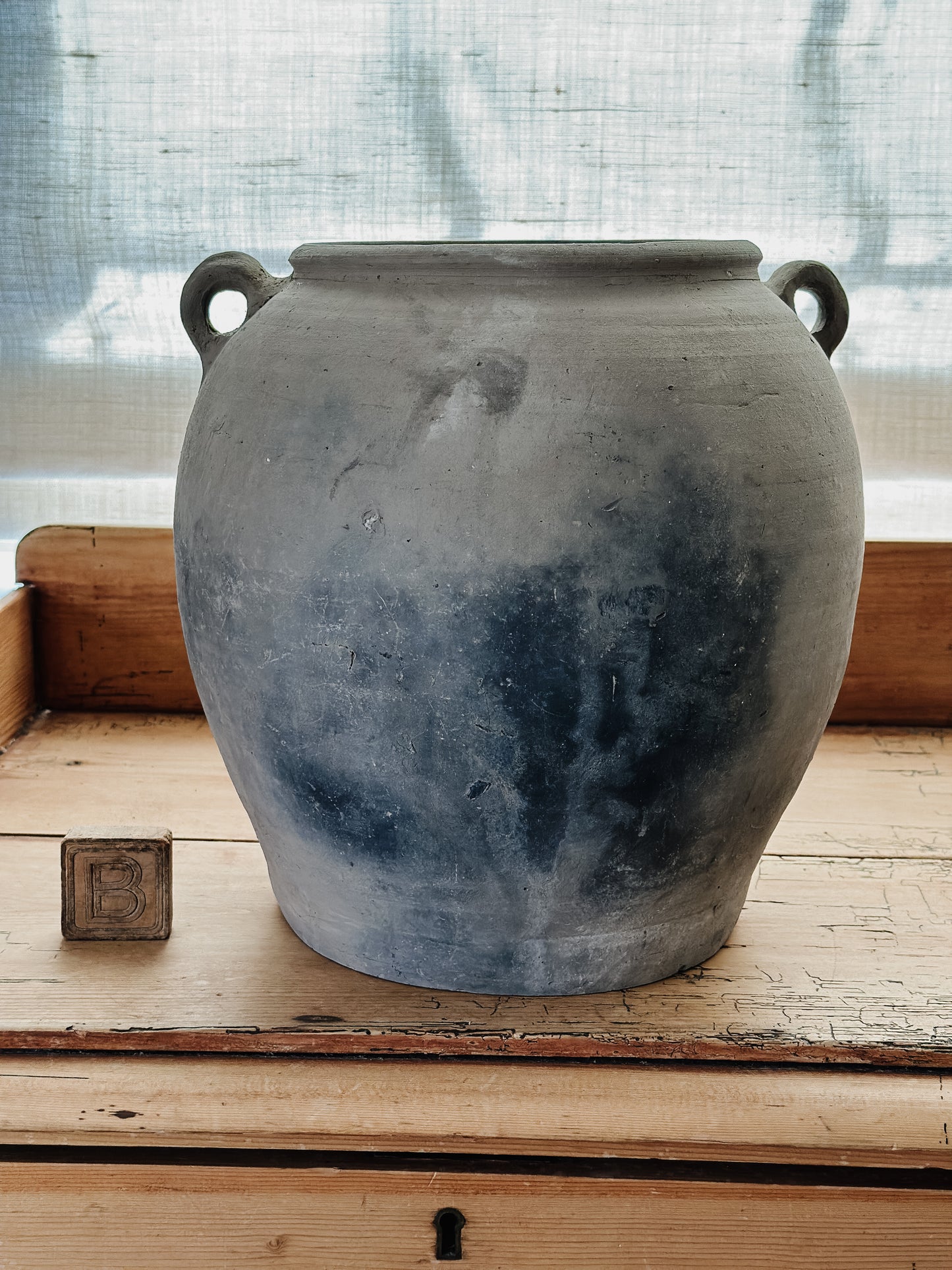 Large Vintage Grey Pots with Handles