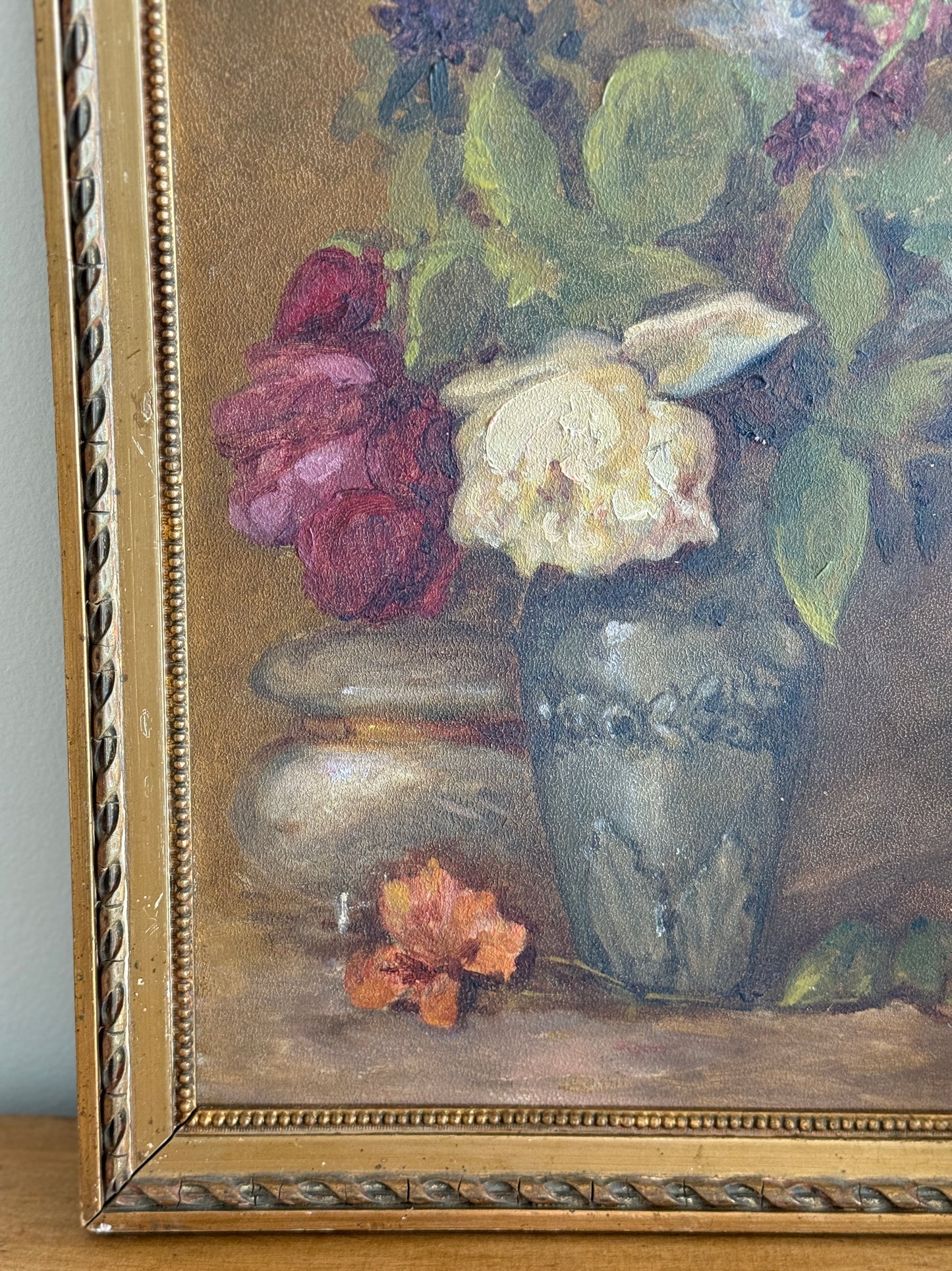 Antique English Oil Painting, Floral