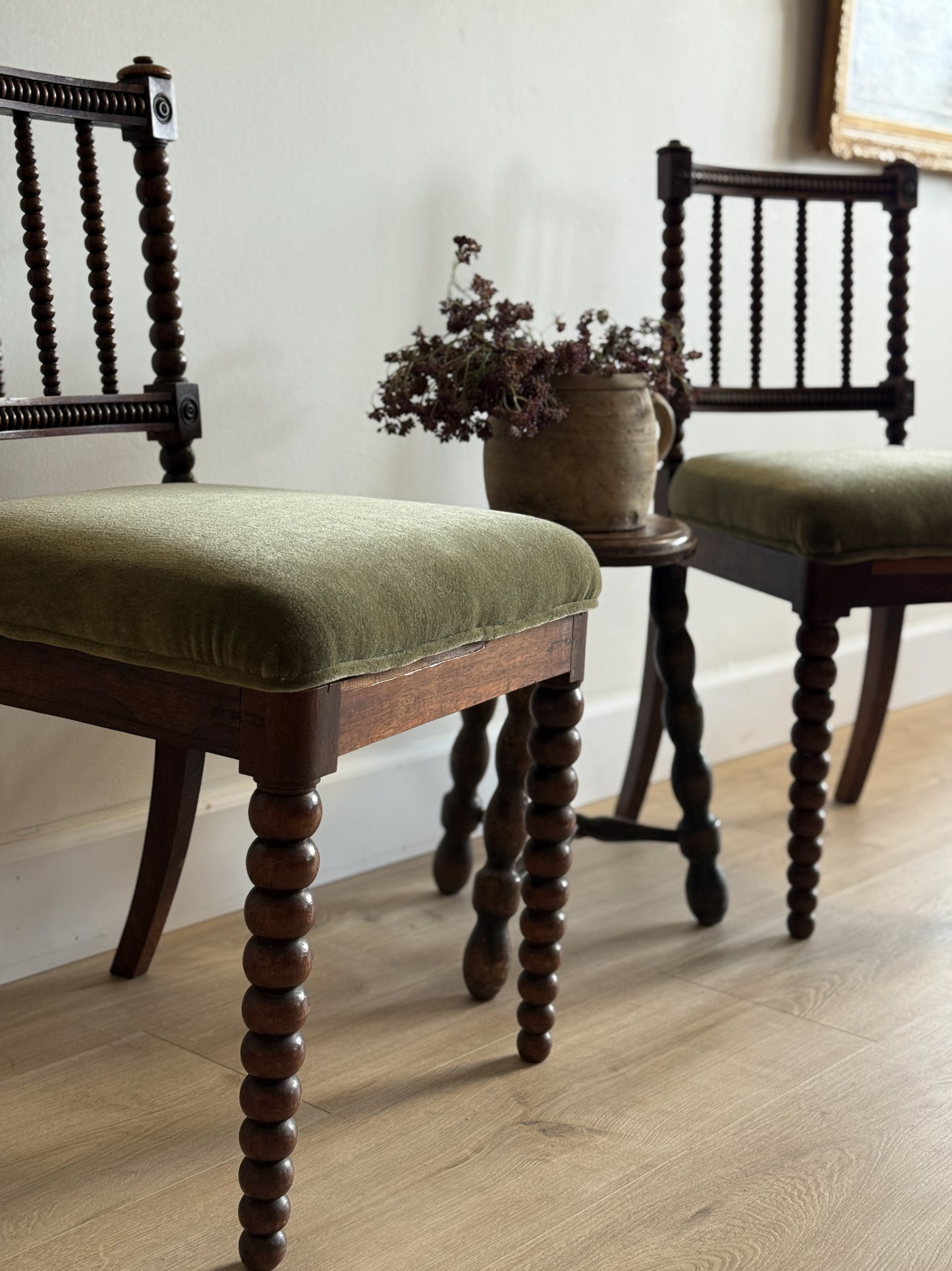 Pair of Antique English Oak Bobbin Chairs (circa 1880)