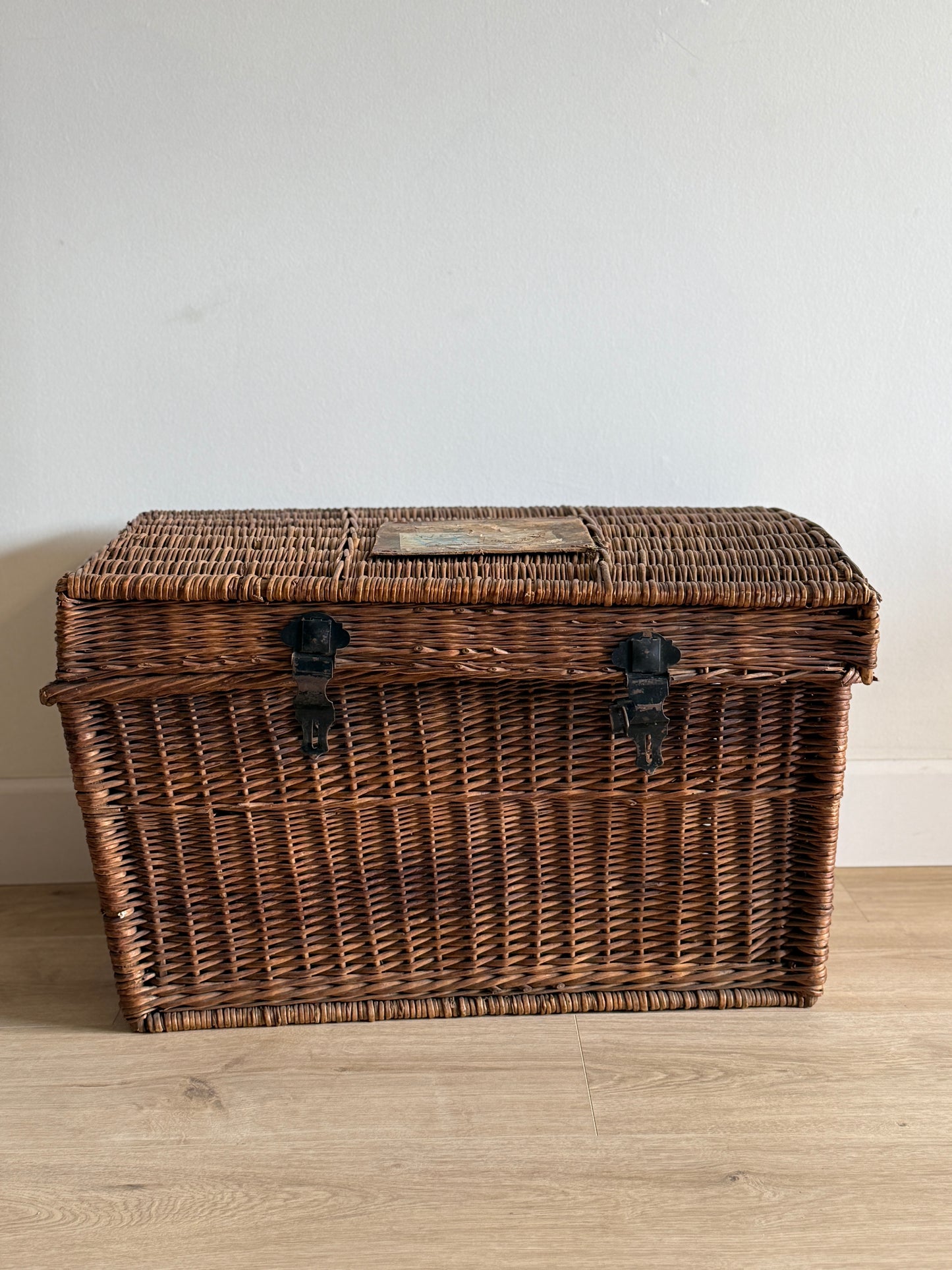 Antique English Woven Trunk, Dark