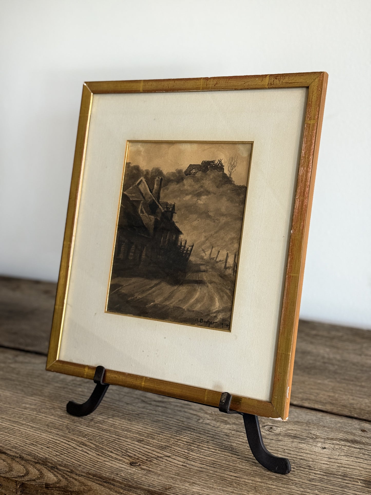 Antique Framed French Watercolor (c.1914)