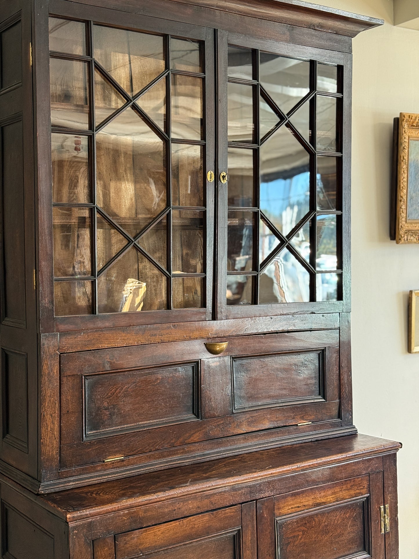 Antique English Oak Hutch with Glass Doors