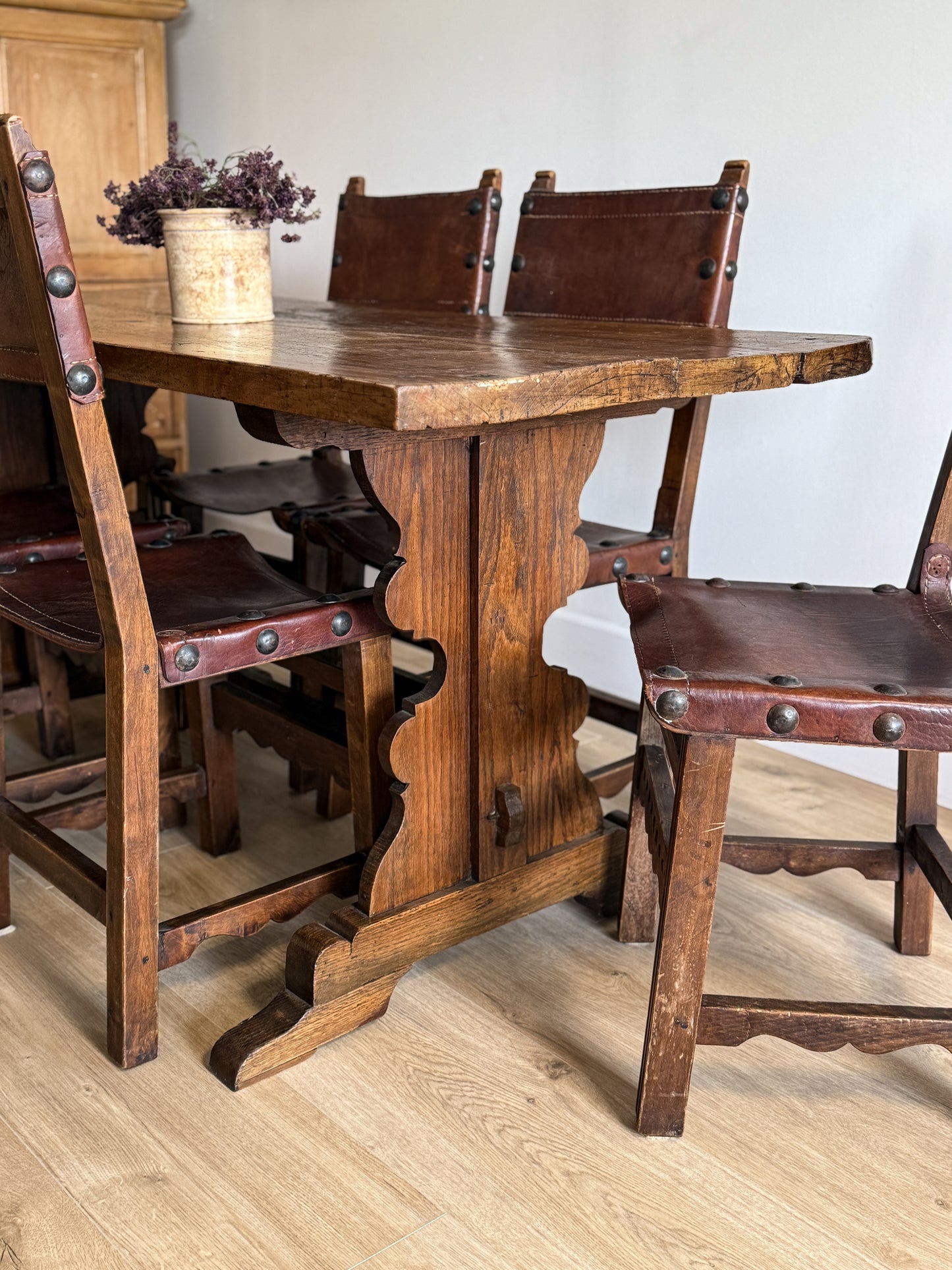Antique French Dining Table with Oak/Ash base, Fruitwood Top