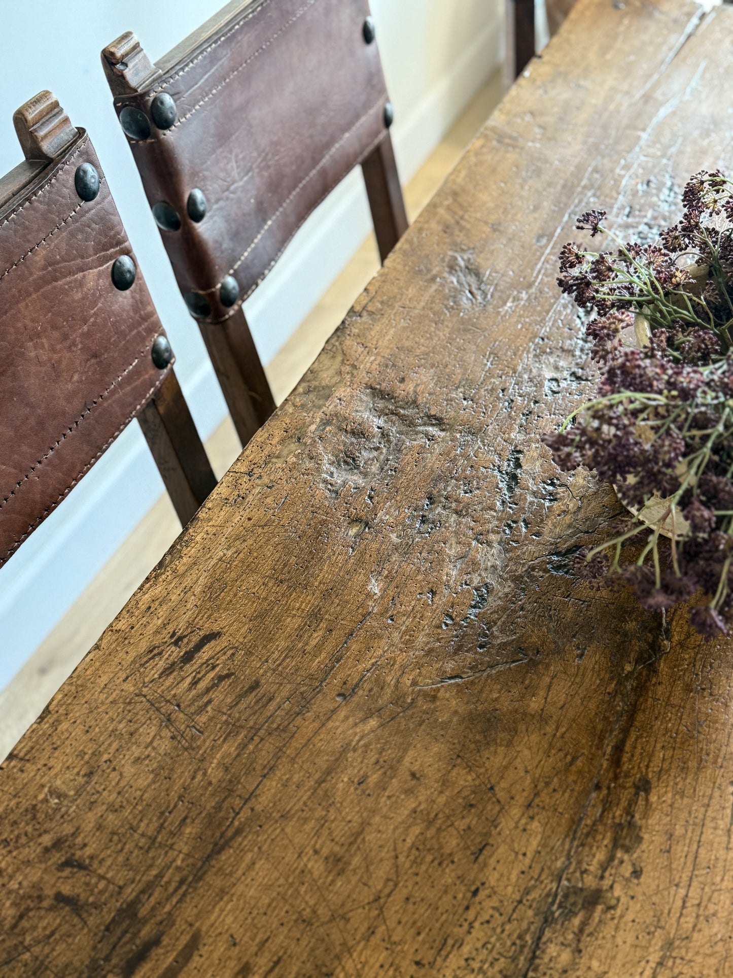 Antique French Dining Table with Oak/Ash base, Fruitwood Top