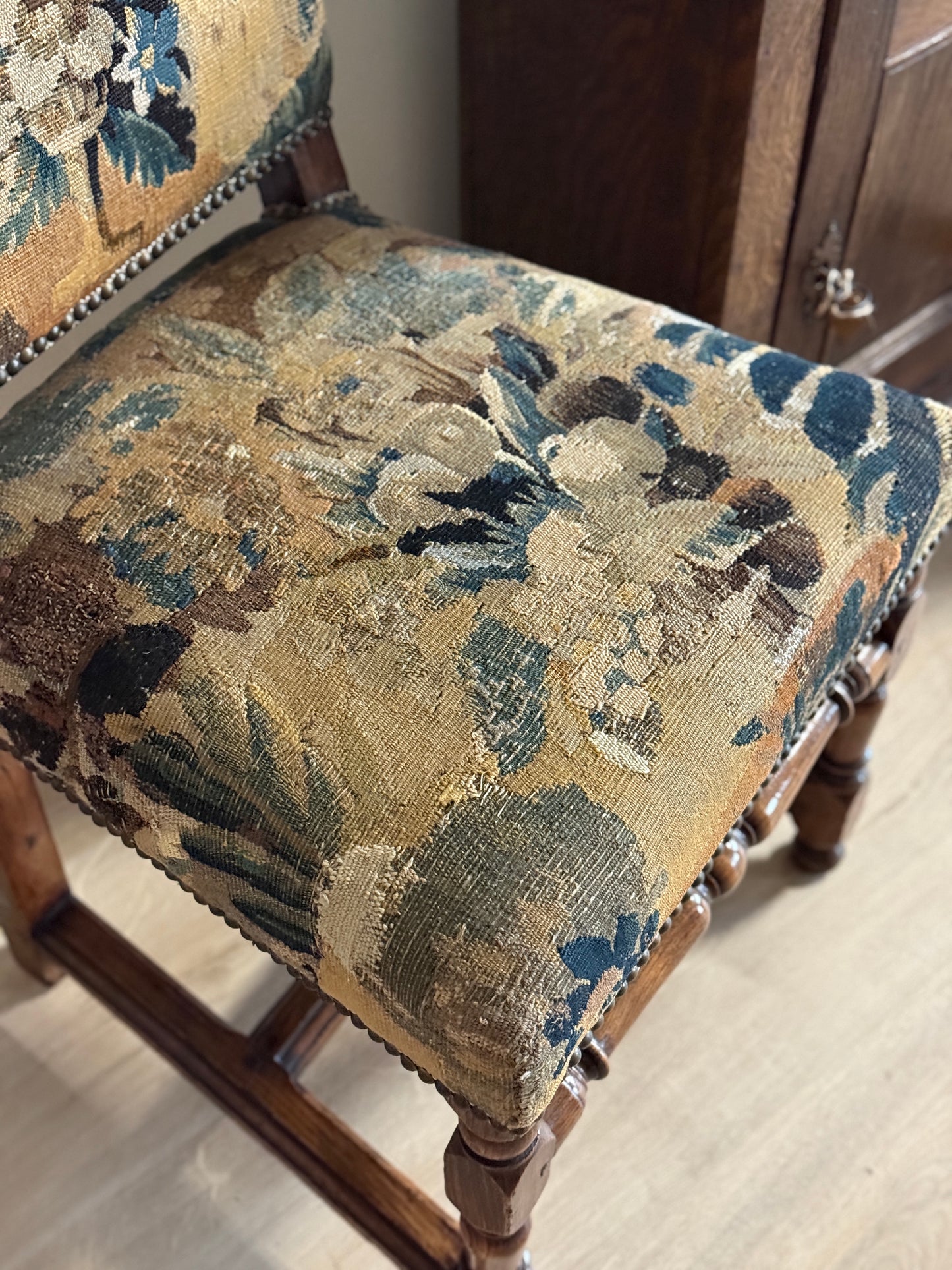 Pair of Two Antique 18th Century French Aubusson Tapestry Chairs