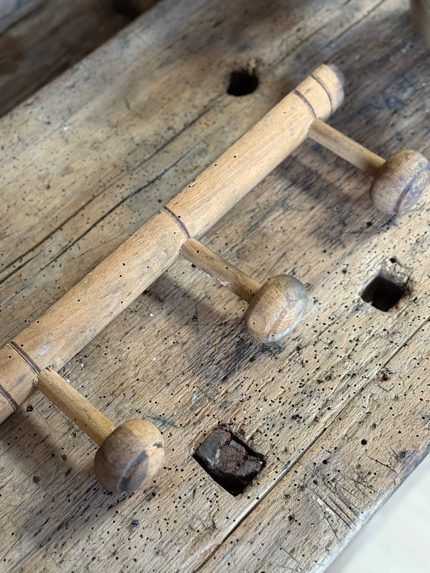 Antique French Coat Rack, 3 Hook