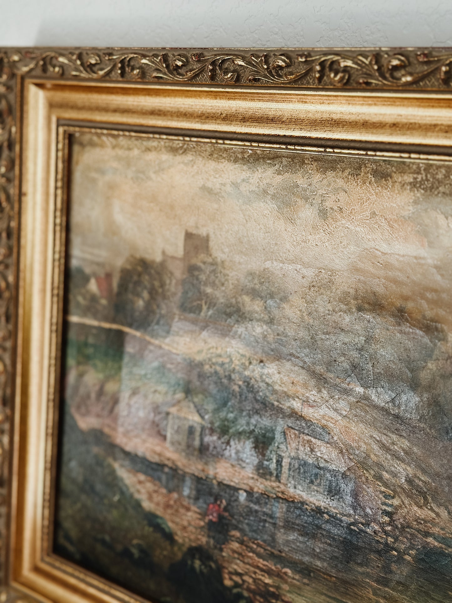 Original Antique Oil Painting, Moody River Landscape by Grant c.1891