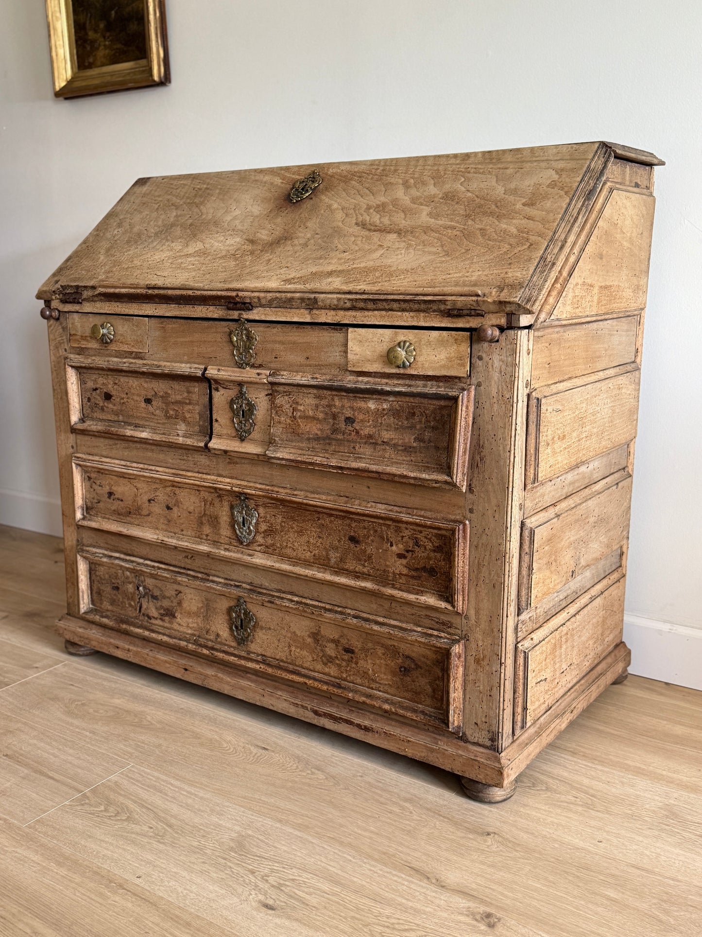 19th Century French Bleached Walnut Secretary Desk, Louis 13th style