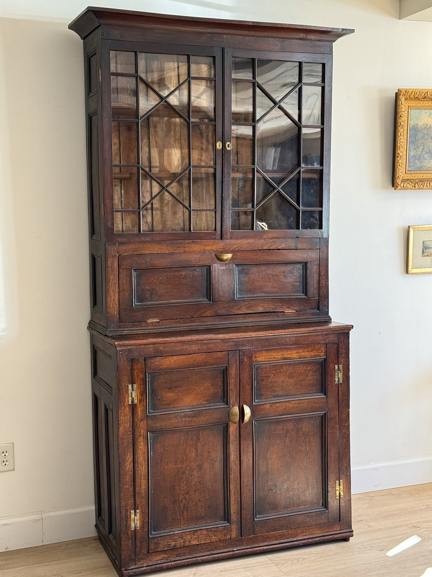 Antique English Oak Hutch with Glass Doors