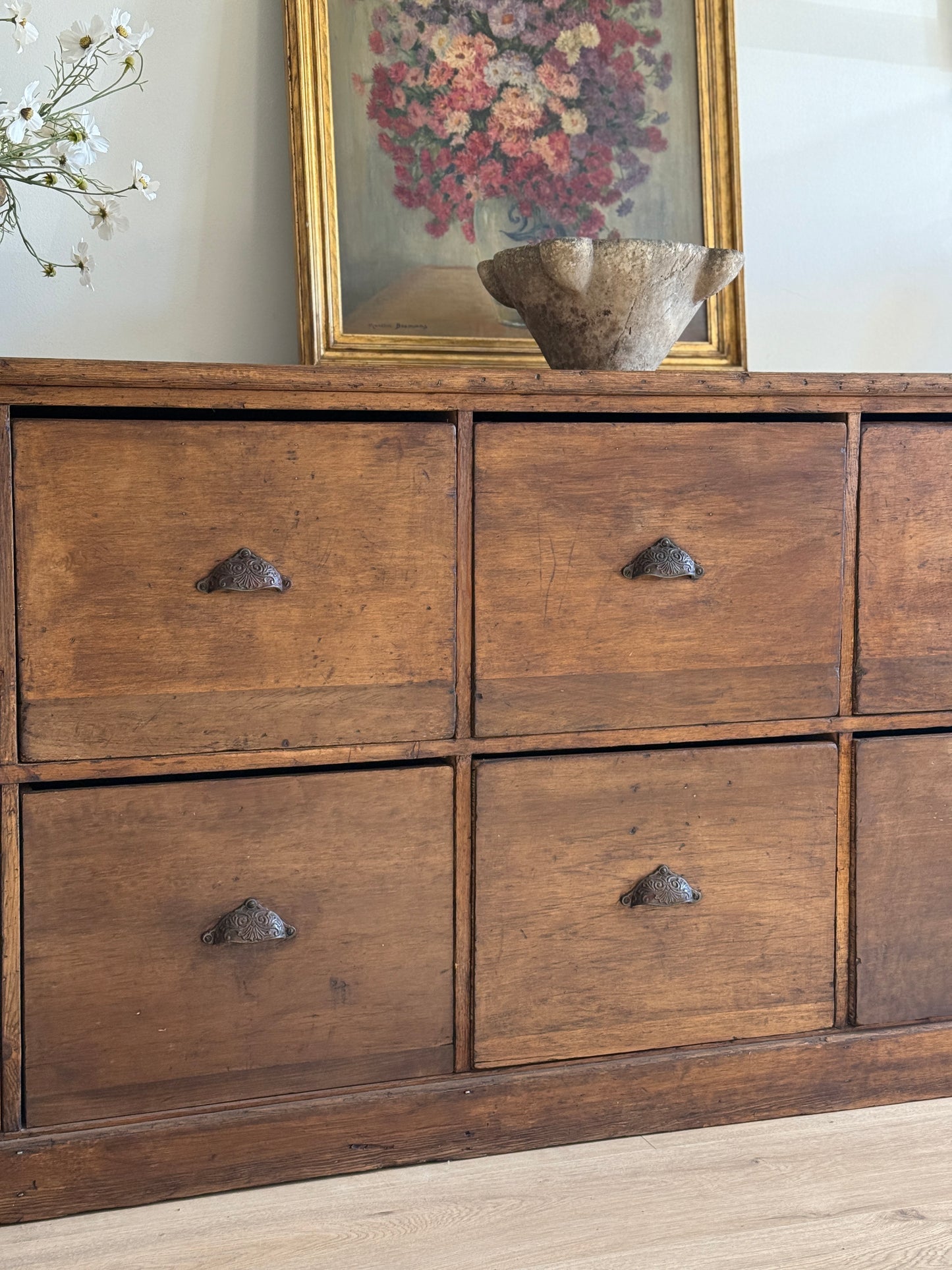 Monumental Antique English Bank of Drawers/Sideboard