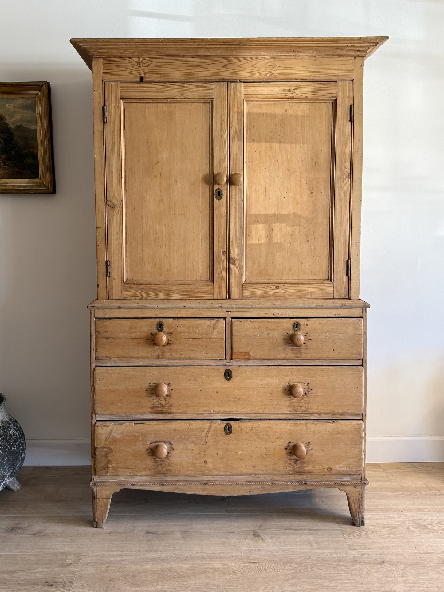 Antique English Pine Linen Press