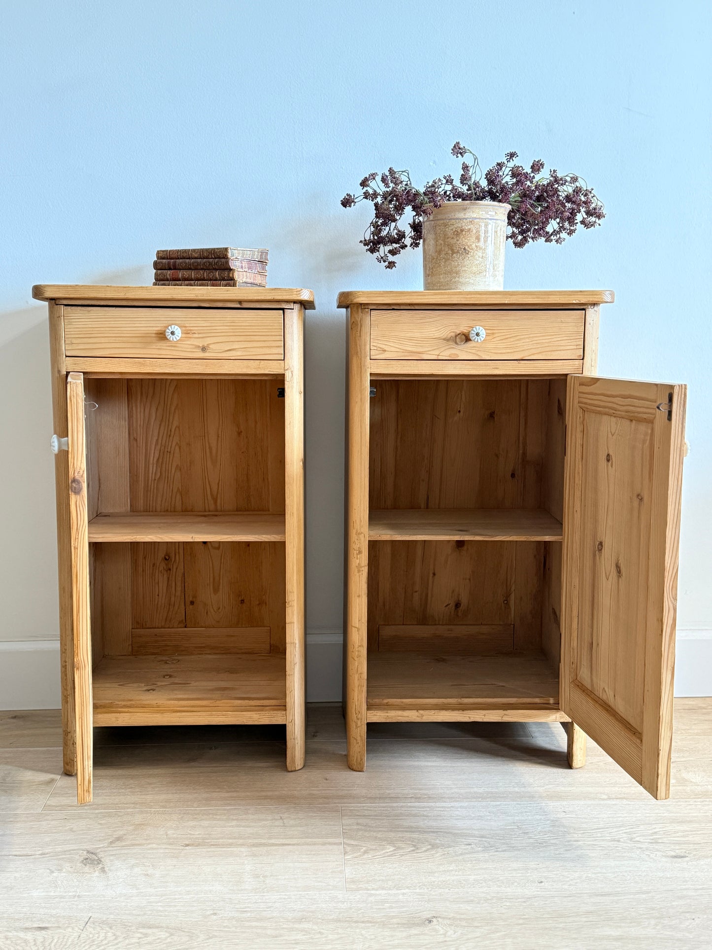 Set of Two Antique English Pine Nightstands
