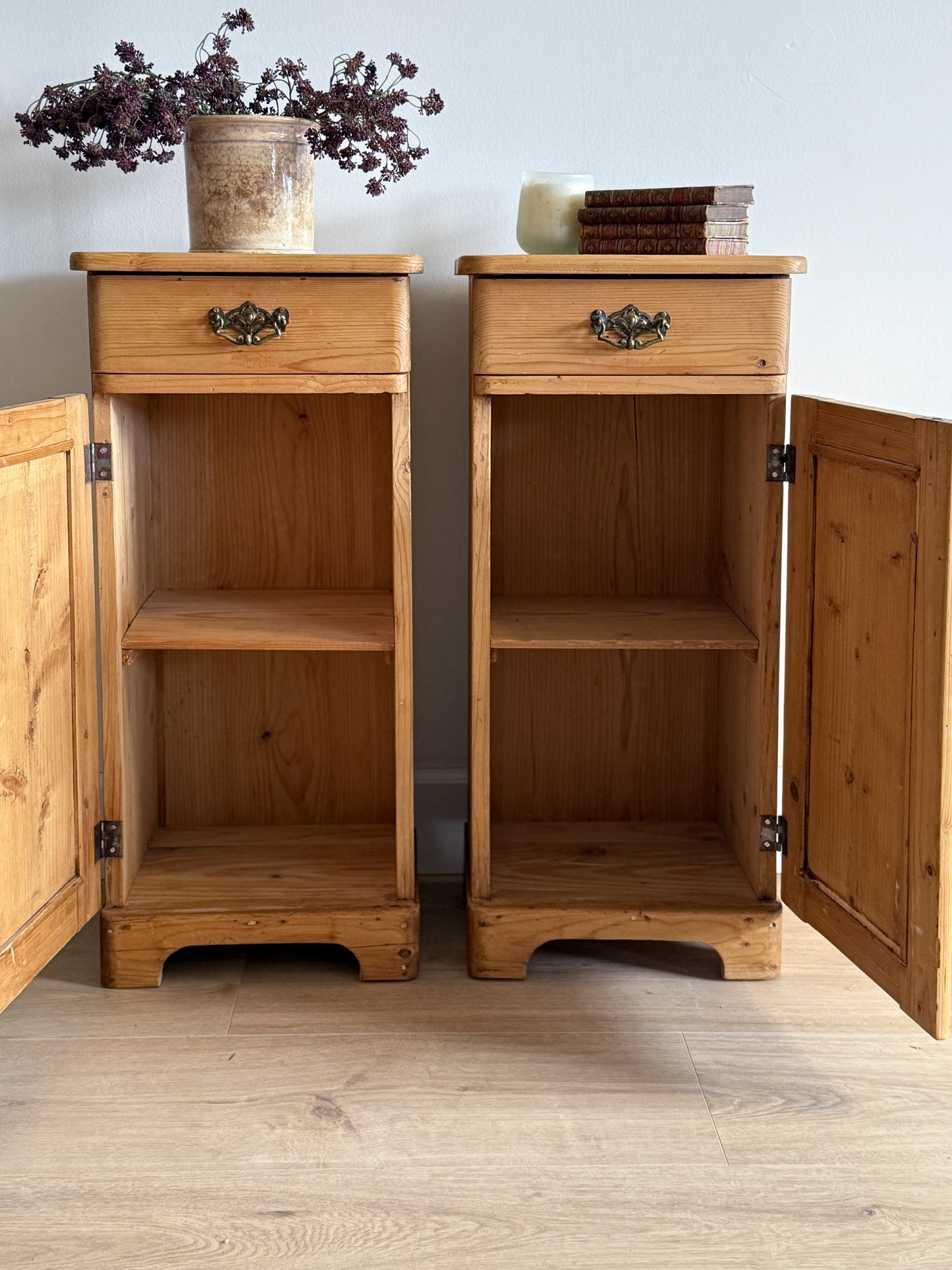 Set of Two Antique English Pine Nightstands
