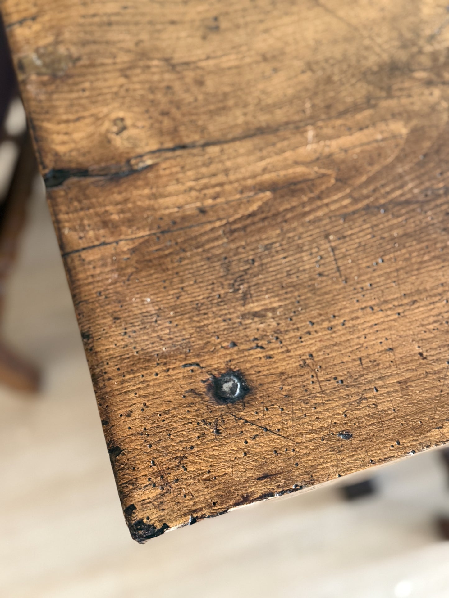 Antique French Dining Table with Oak/Ash base, Fruitwood Top
