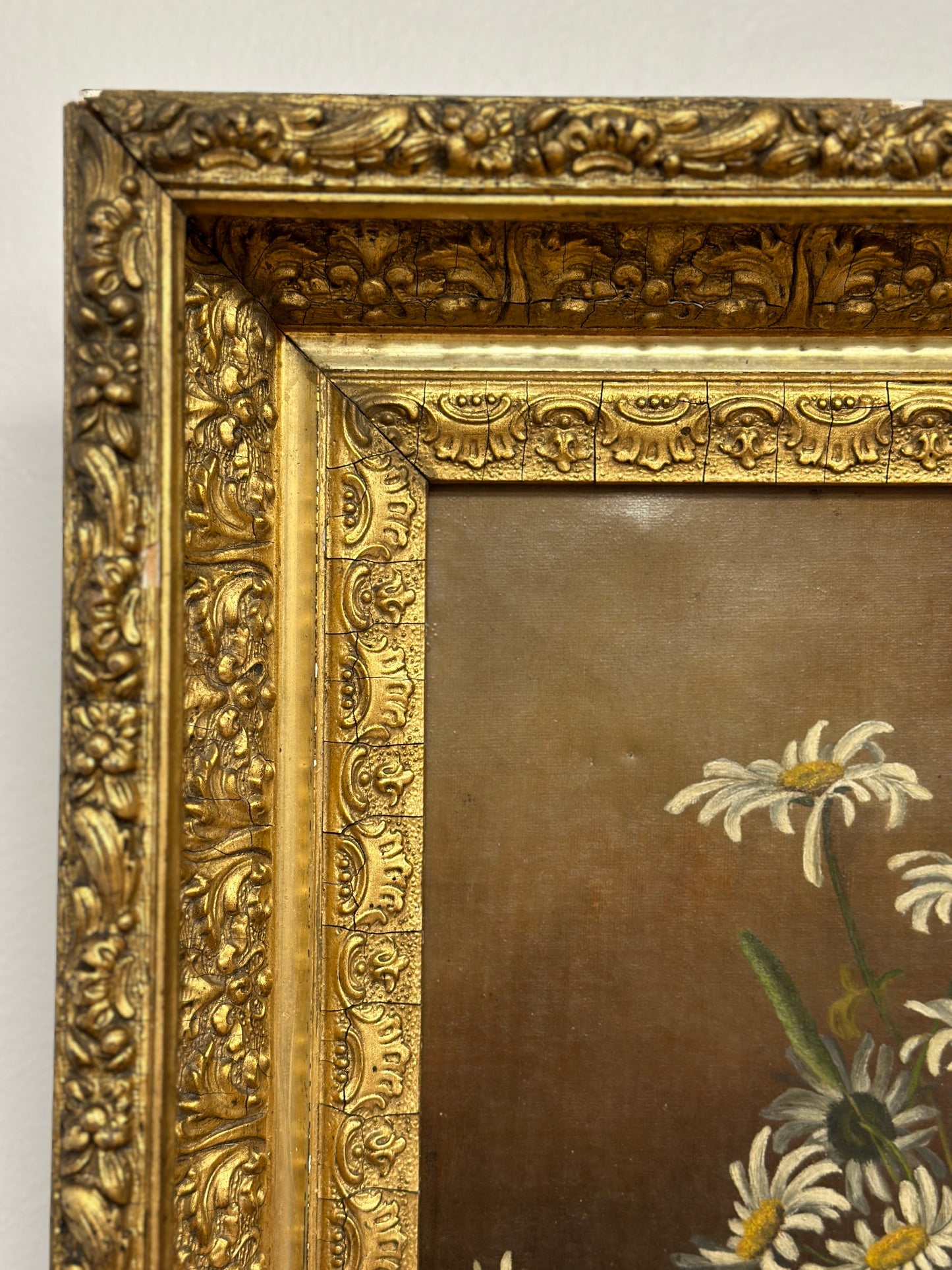 Original Antique Oil Painting, Moody Florals
