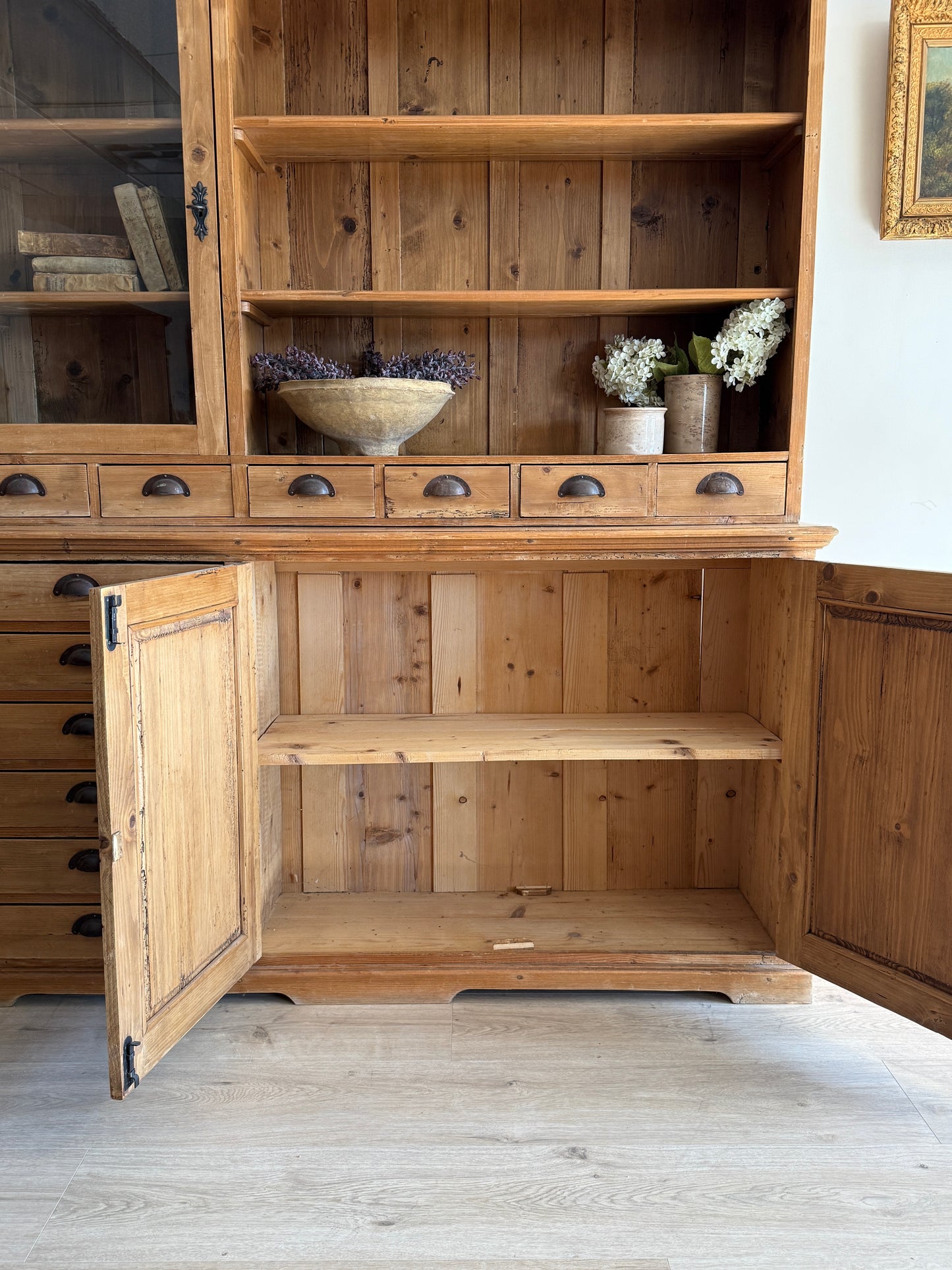 Antique English Pine Stepback Hutch