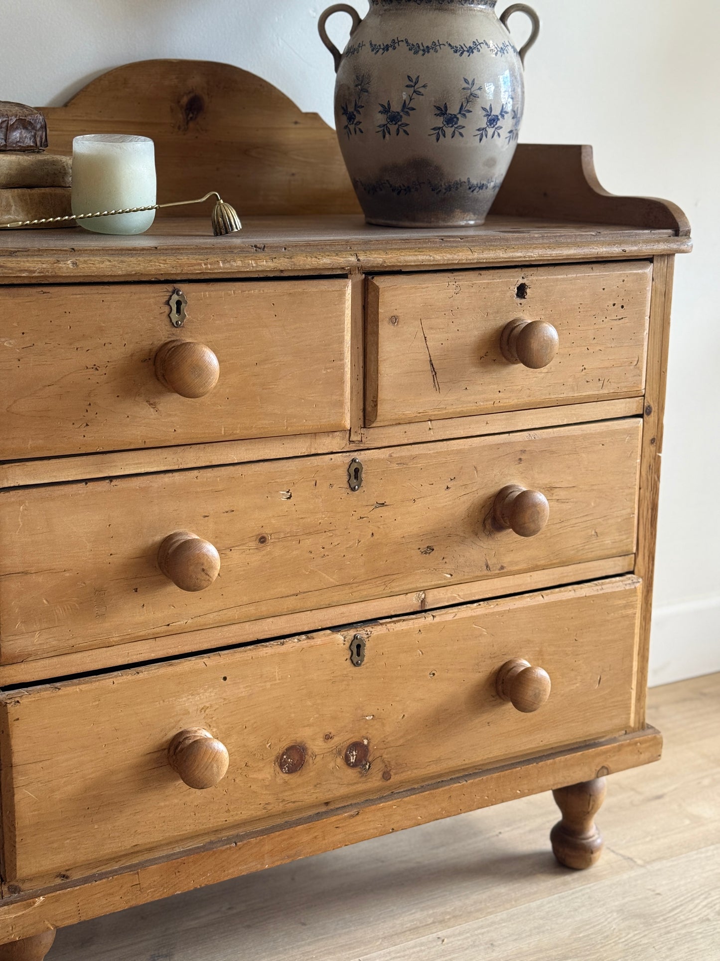 Antique Engish Pine Dresser with Gallery Back