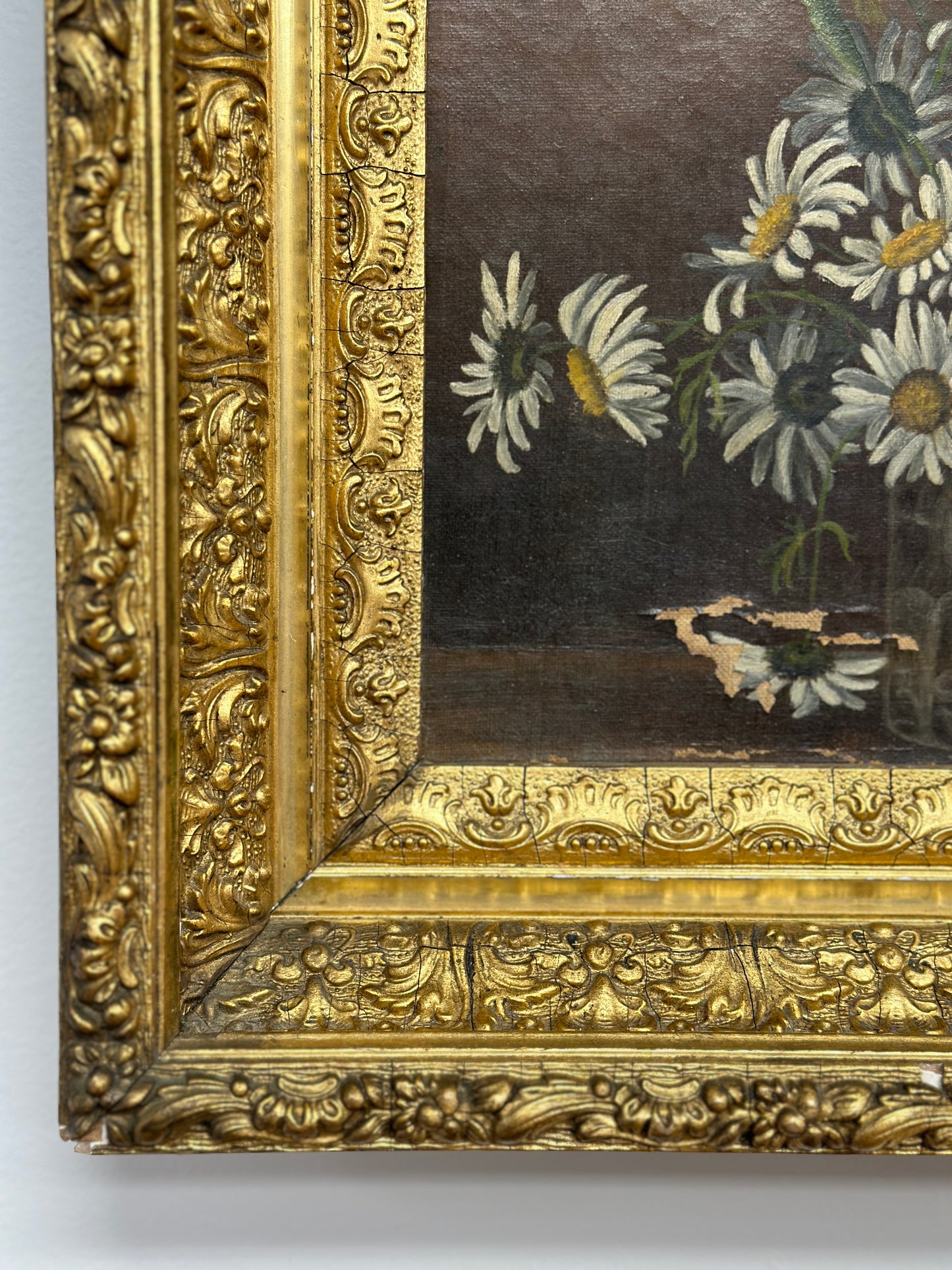 Original Antique Oil Painting, Moody Florals