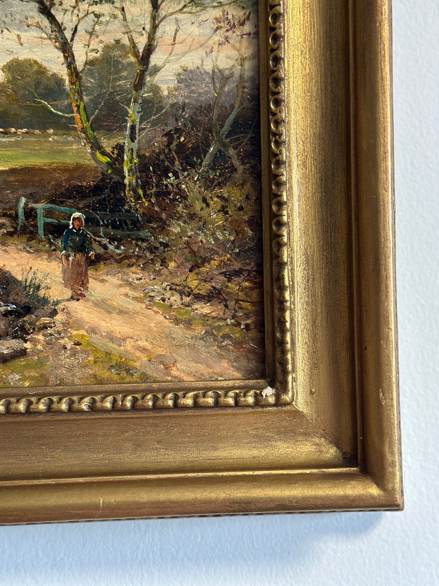 19th Century Original British Oil Painting, Geese/Ducks by a Cottage Pond, Joseph Thors