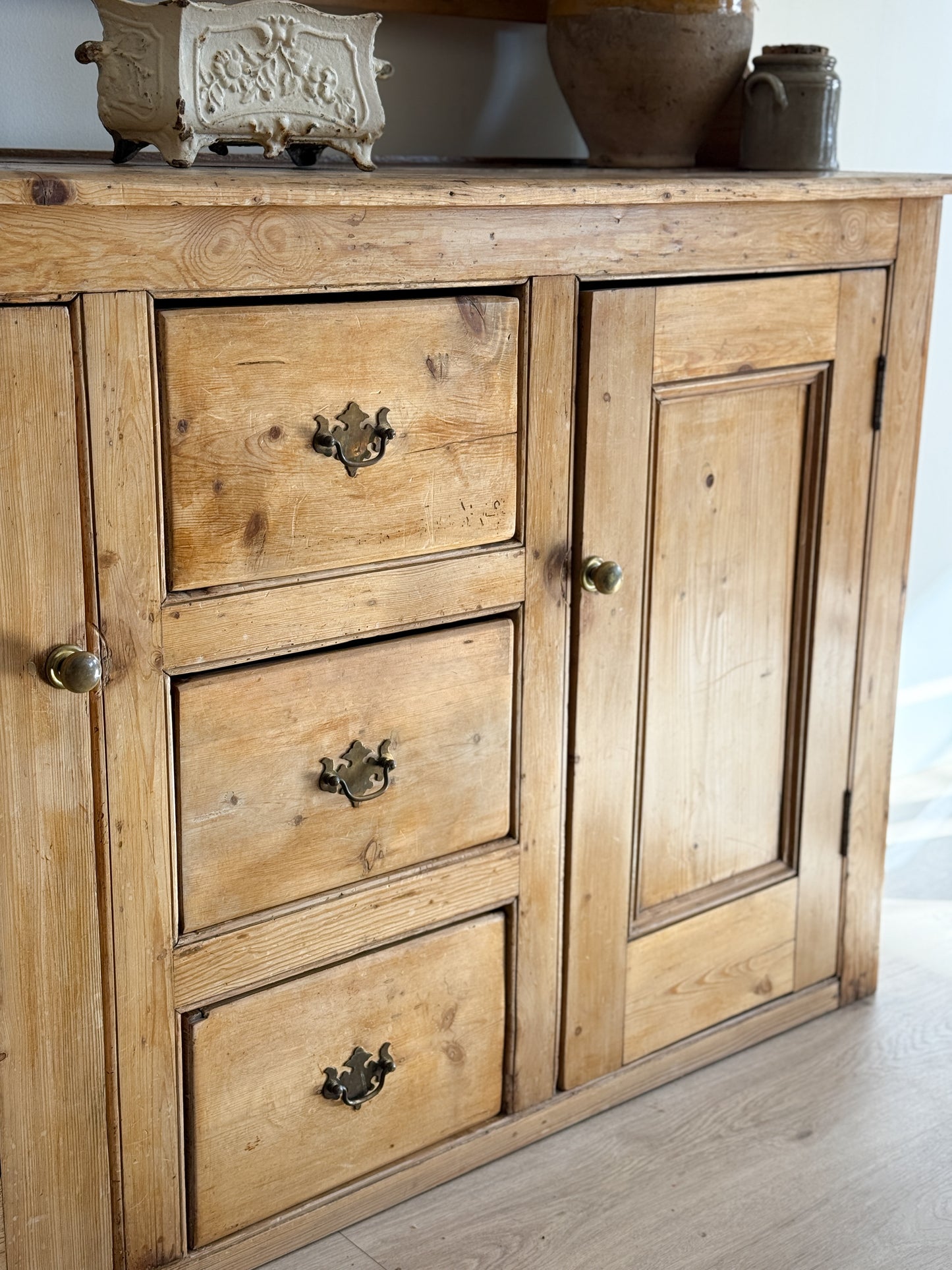 Antique English Pine Stepback Hutch