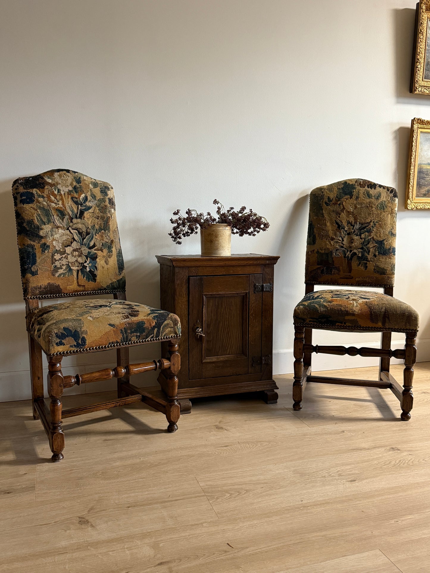 Pair of Two Antique 18th Century French Aubusson Tapestry Chairs