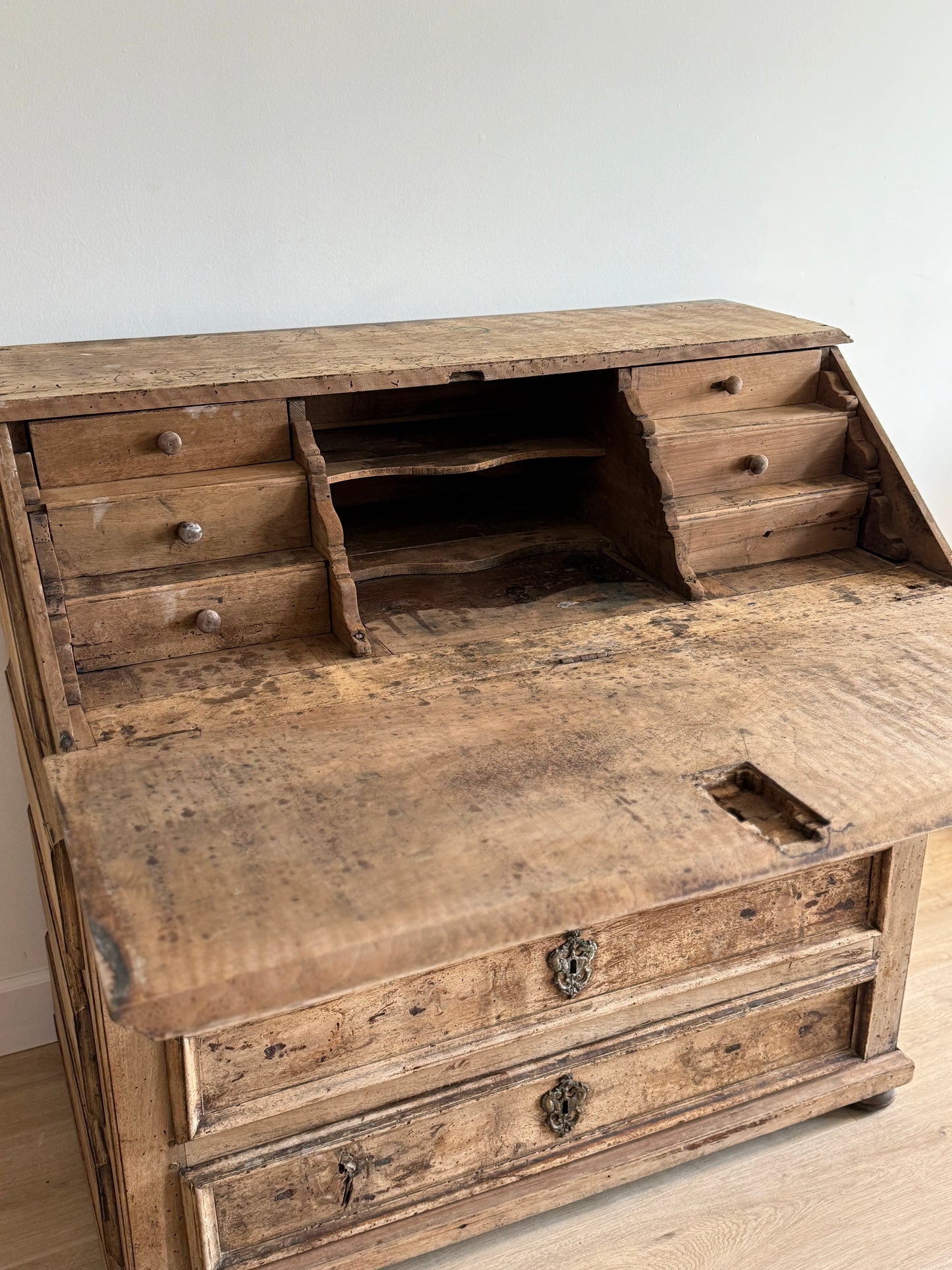 19th Century French Bleached Walnut Secretary Desk, Louis 13th style