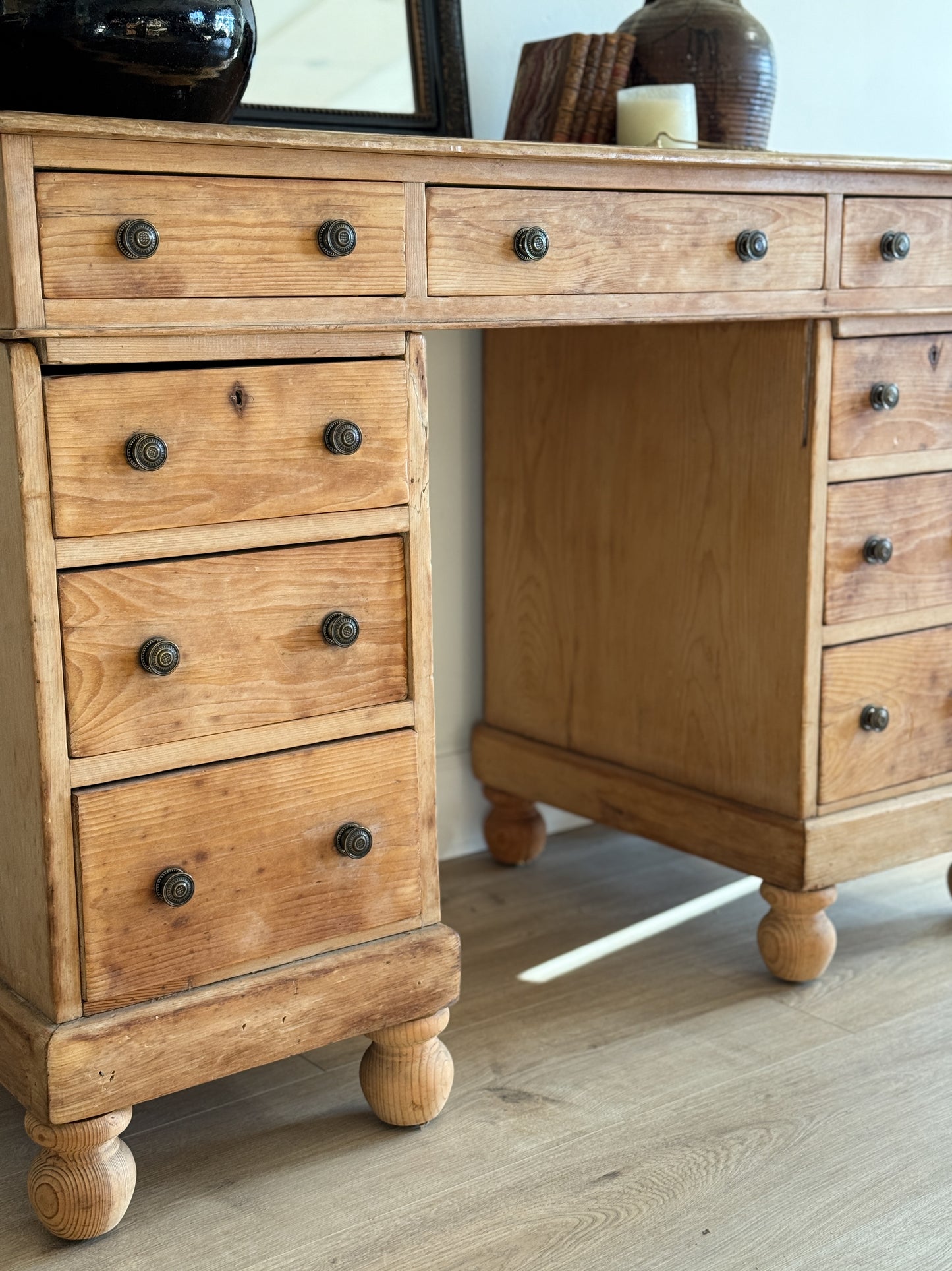 Antique English Pine Pedestal Desk