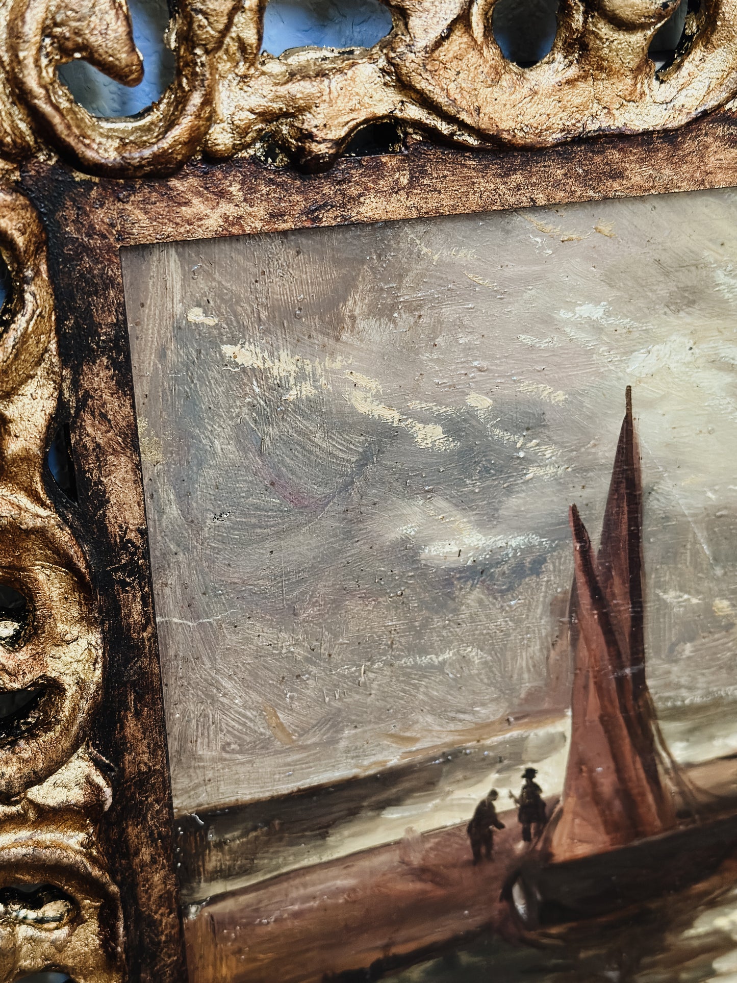 Antique Painting, Sailboats at Sea