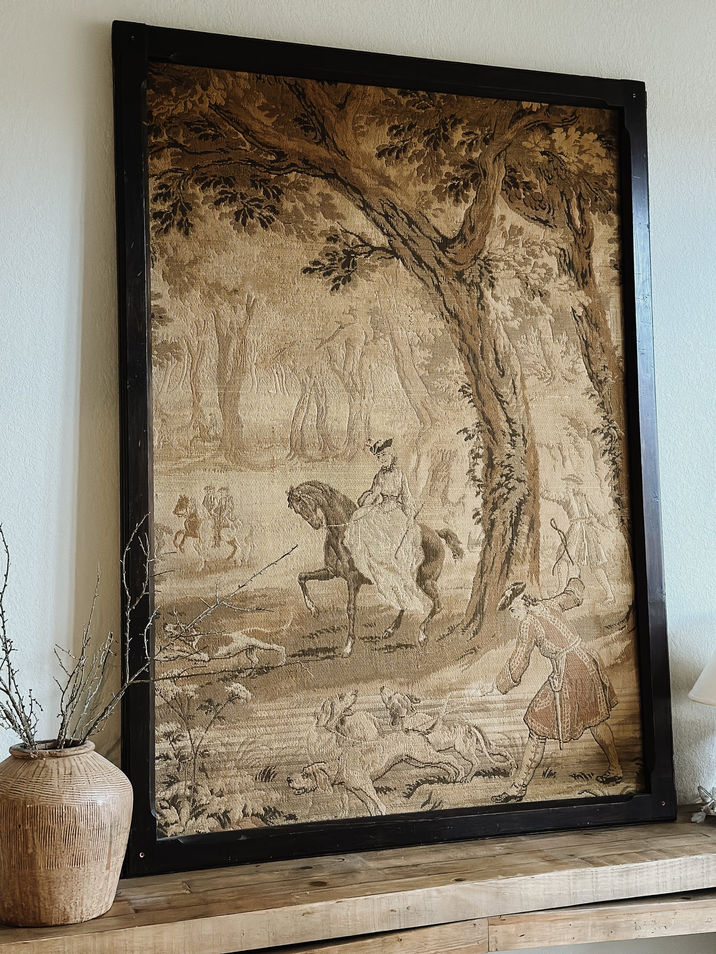 Large Antique Framed English Tapestry