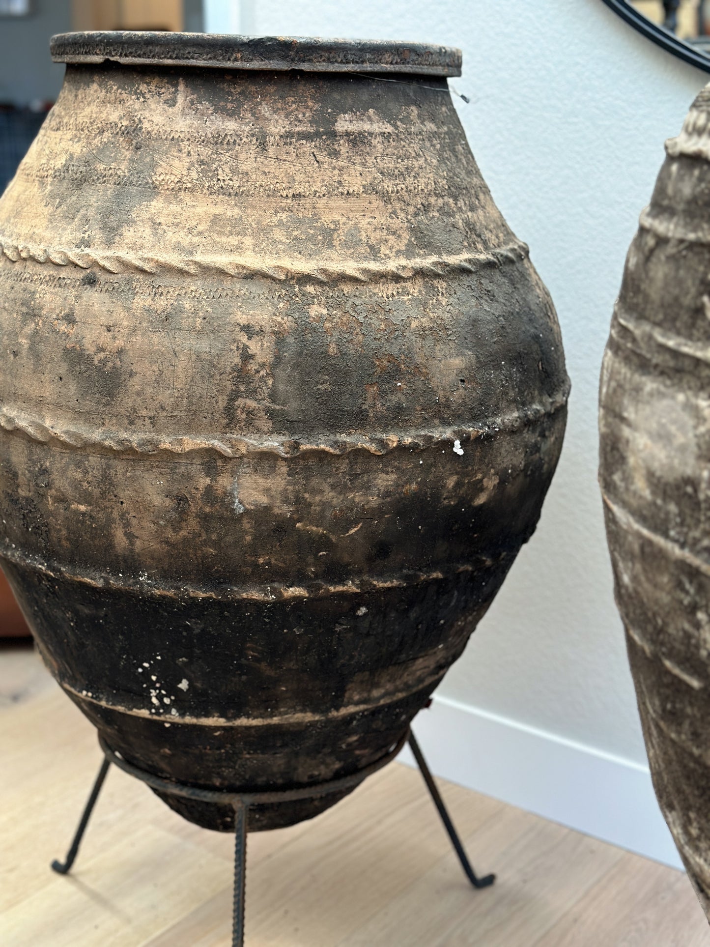 Extra Large Antique Greek Olive Jar with Stand