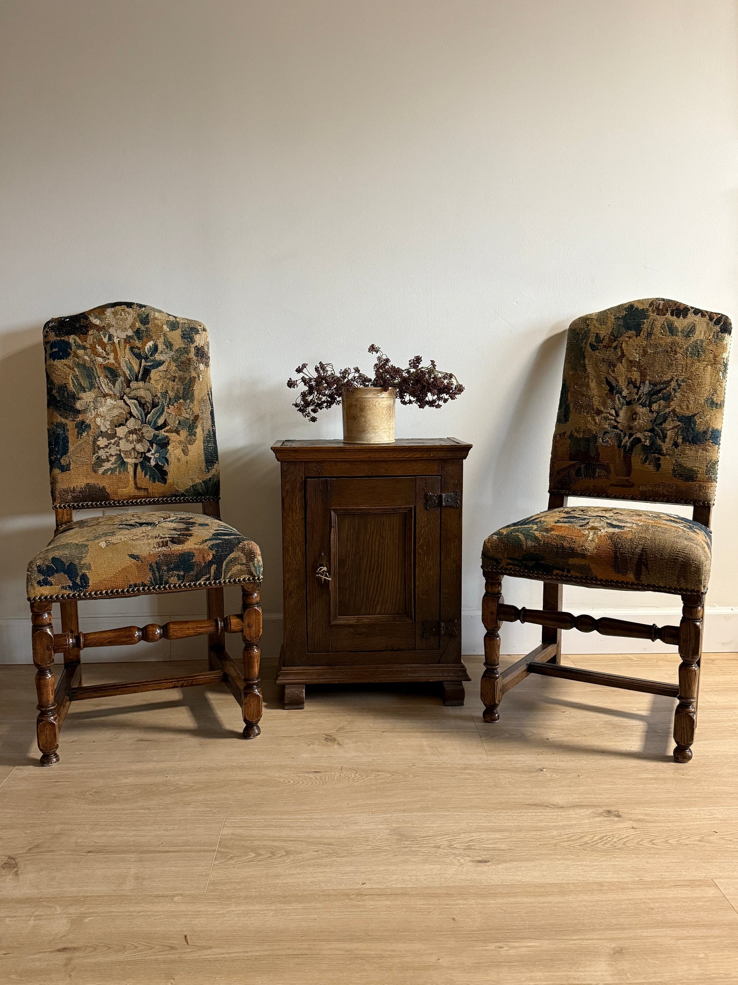 Pair of Two Antique 18th Century French Aubusson Tapestry Chairs