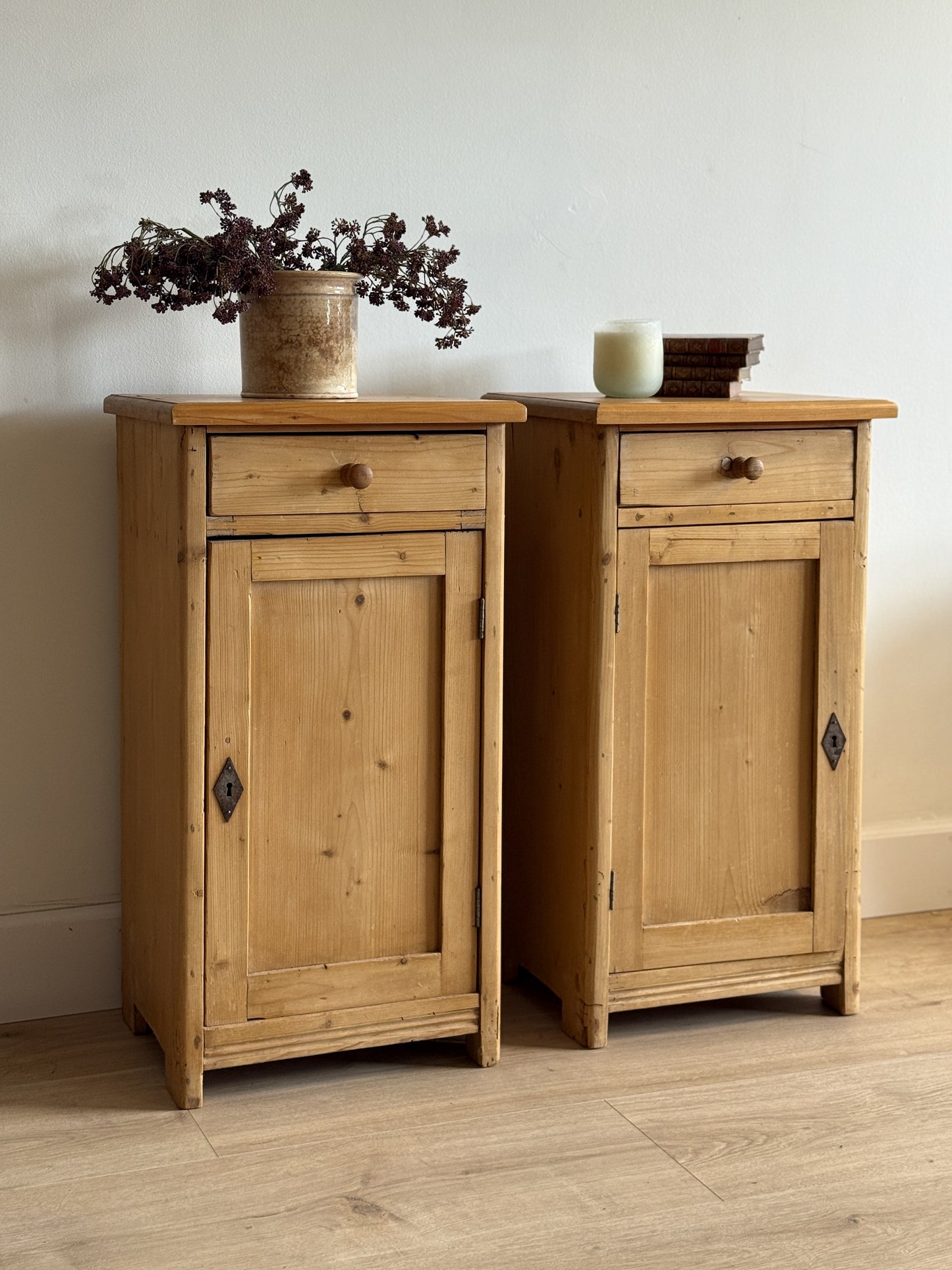 Set of Two Antique English Pine Nightstands