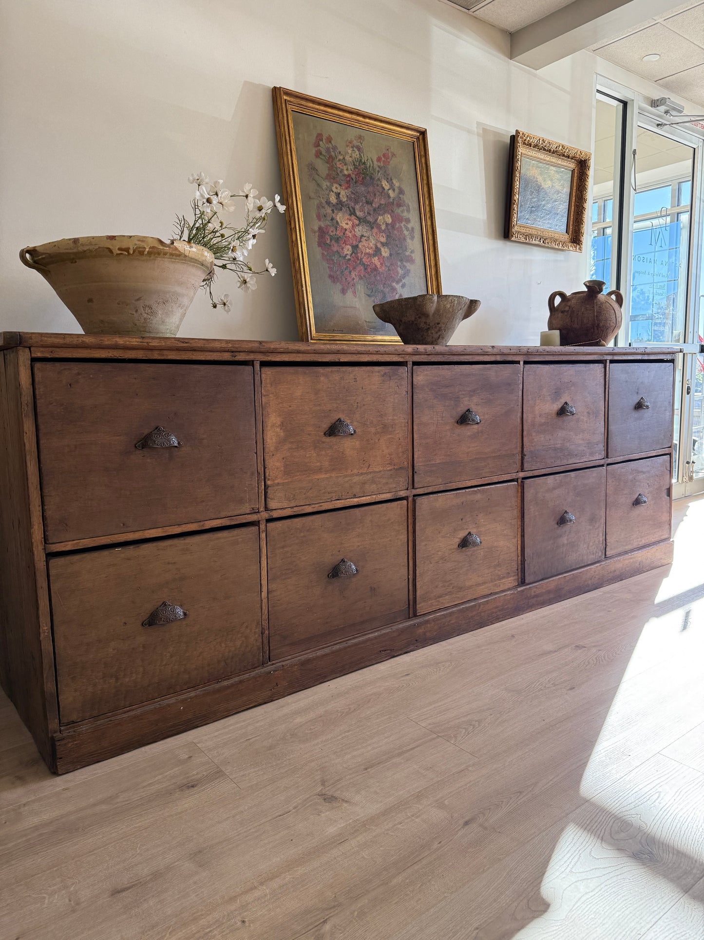 Monumental Antique English Bank of Drawers/Sideboard
