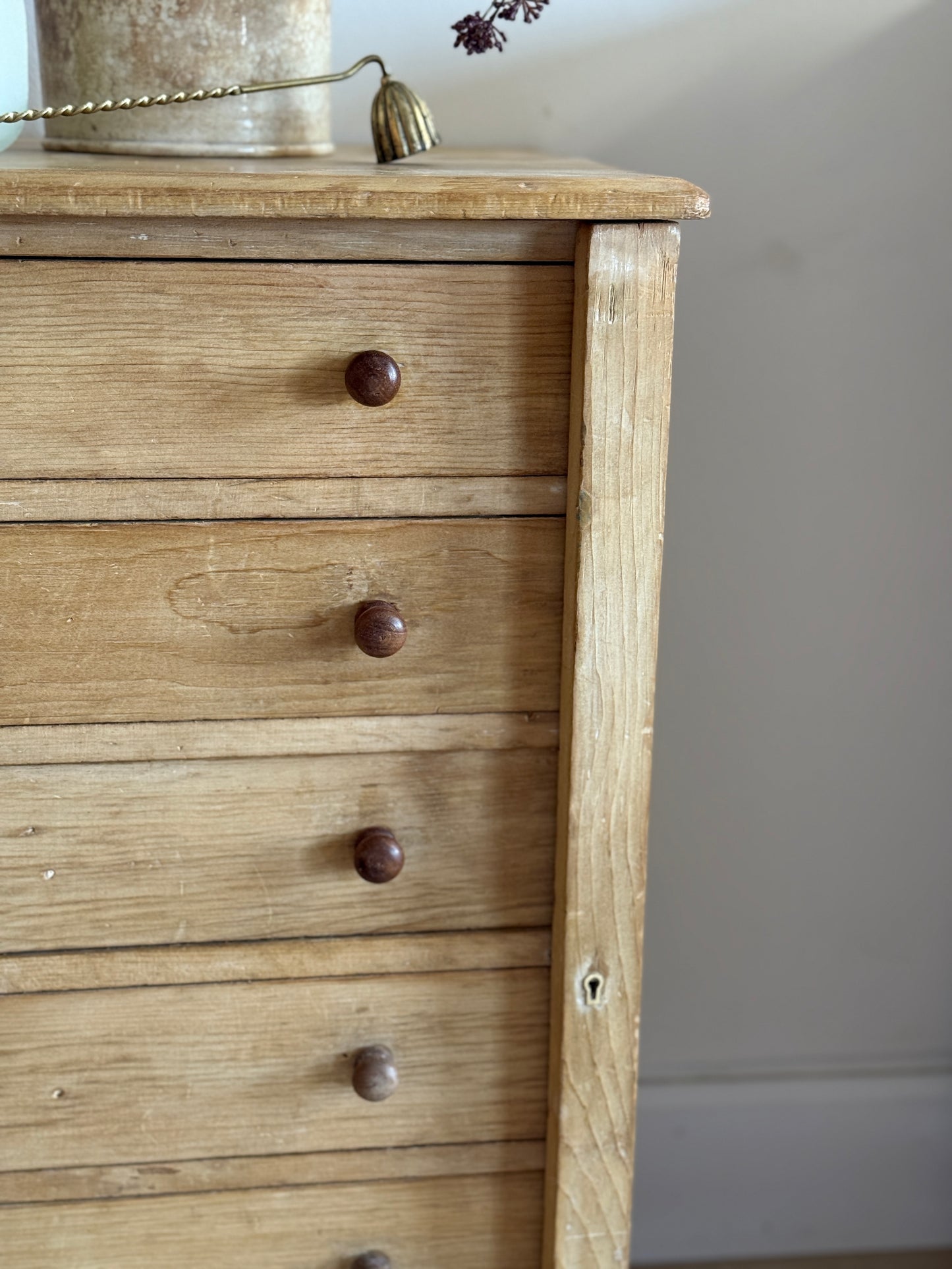 Antique Seven Drawer English Pine Wellington Chest/Cabinet