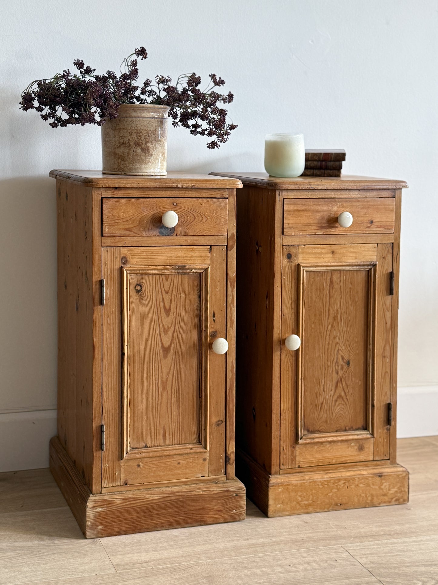 Pair of Antique English Pine Nightstands