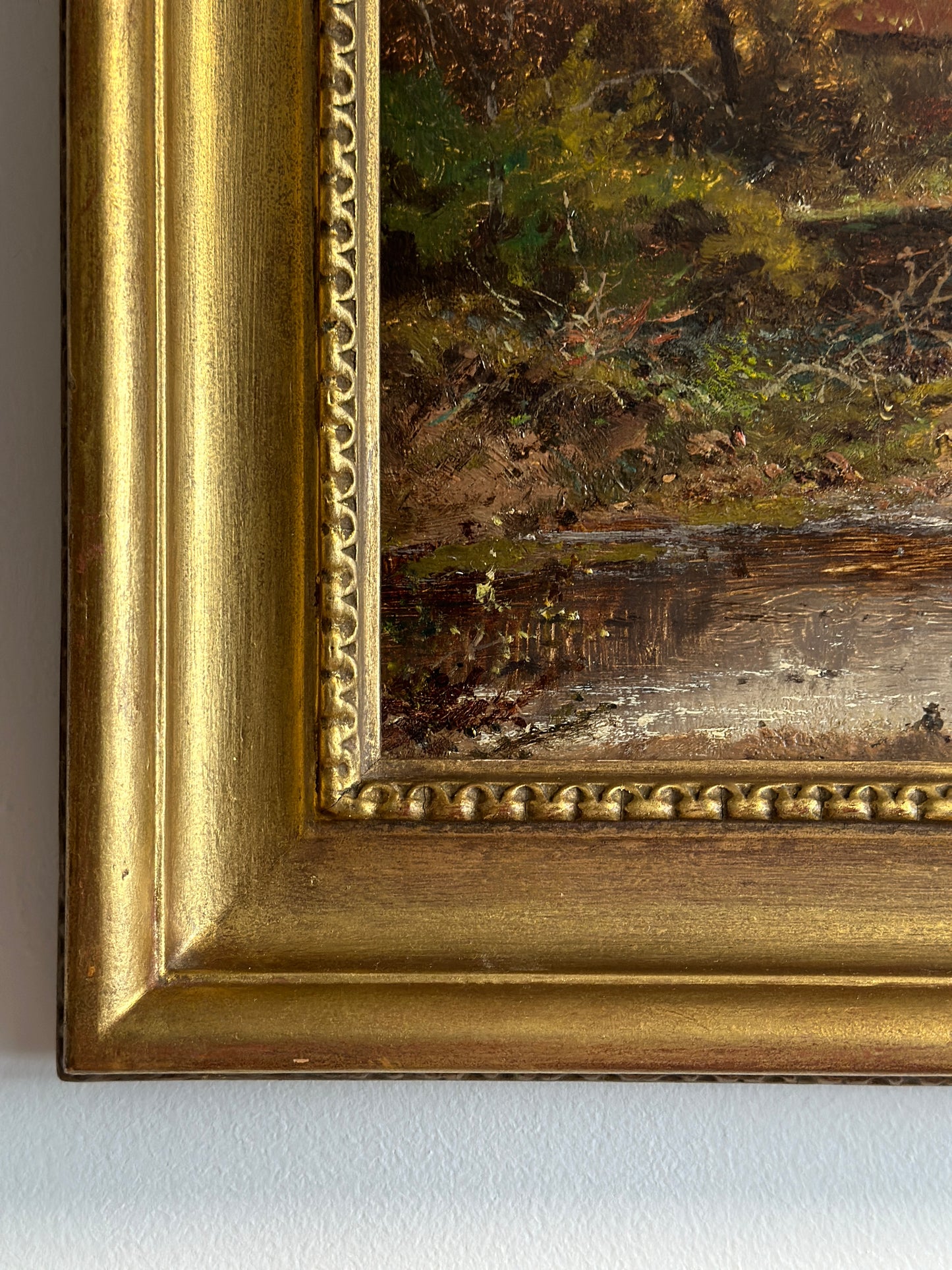 19th Century Original British Oil Painting, Geese/Ducks by a Cottage Pond, Joseph Thors