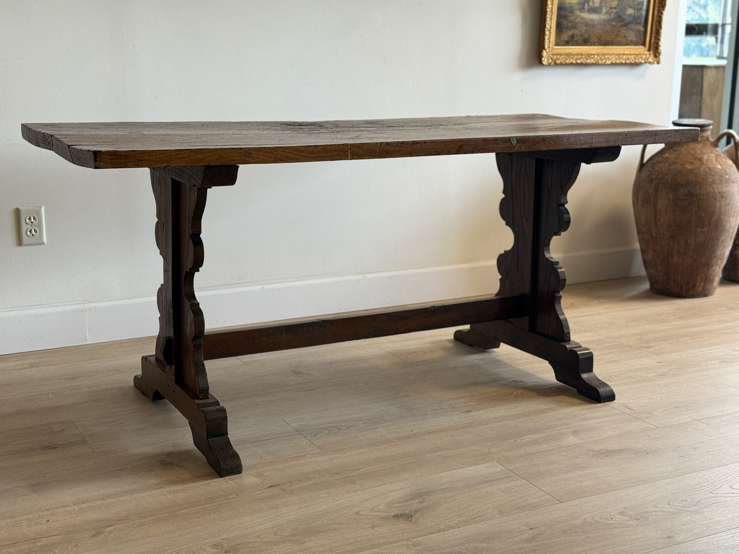 Antique French Dining Table with Oak/Ash base, Fruitwood Top