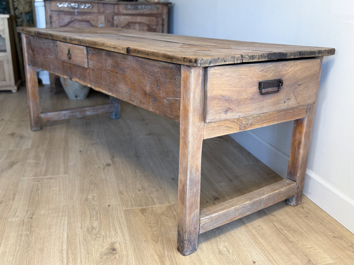 Antique French Elm & Fruitwood Base Work Table