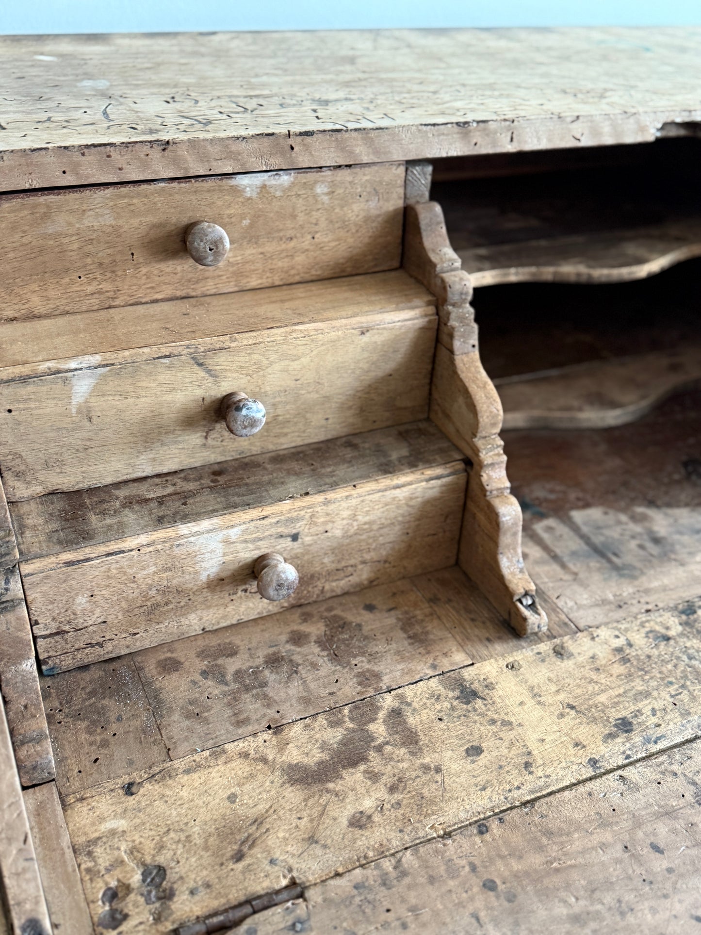 19th Century French Bleached Walnut Secretary Desk, Louis 13th style