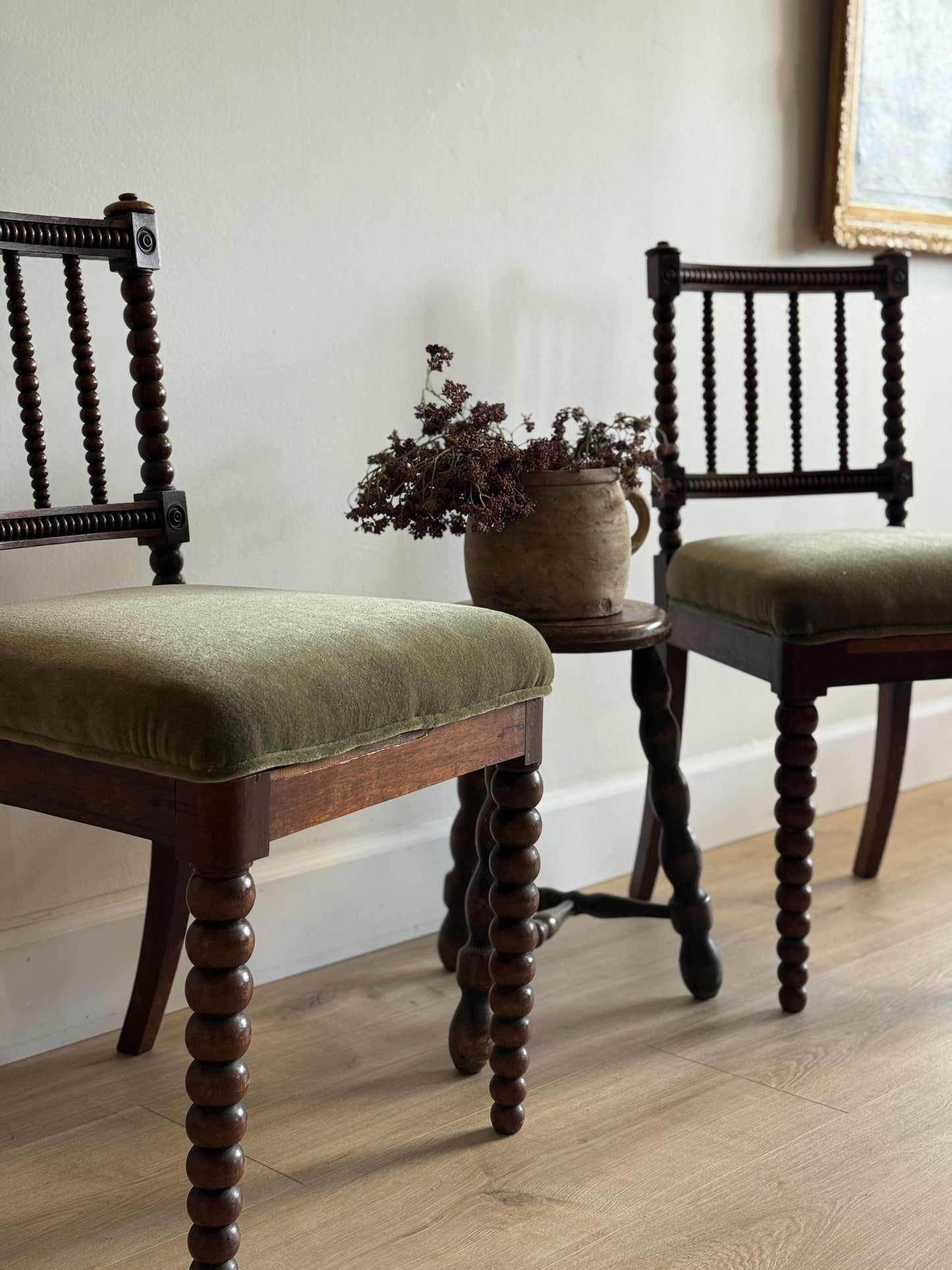 Pair of Antique English Oak Bobbin Chairs (circa 1880)
